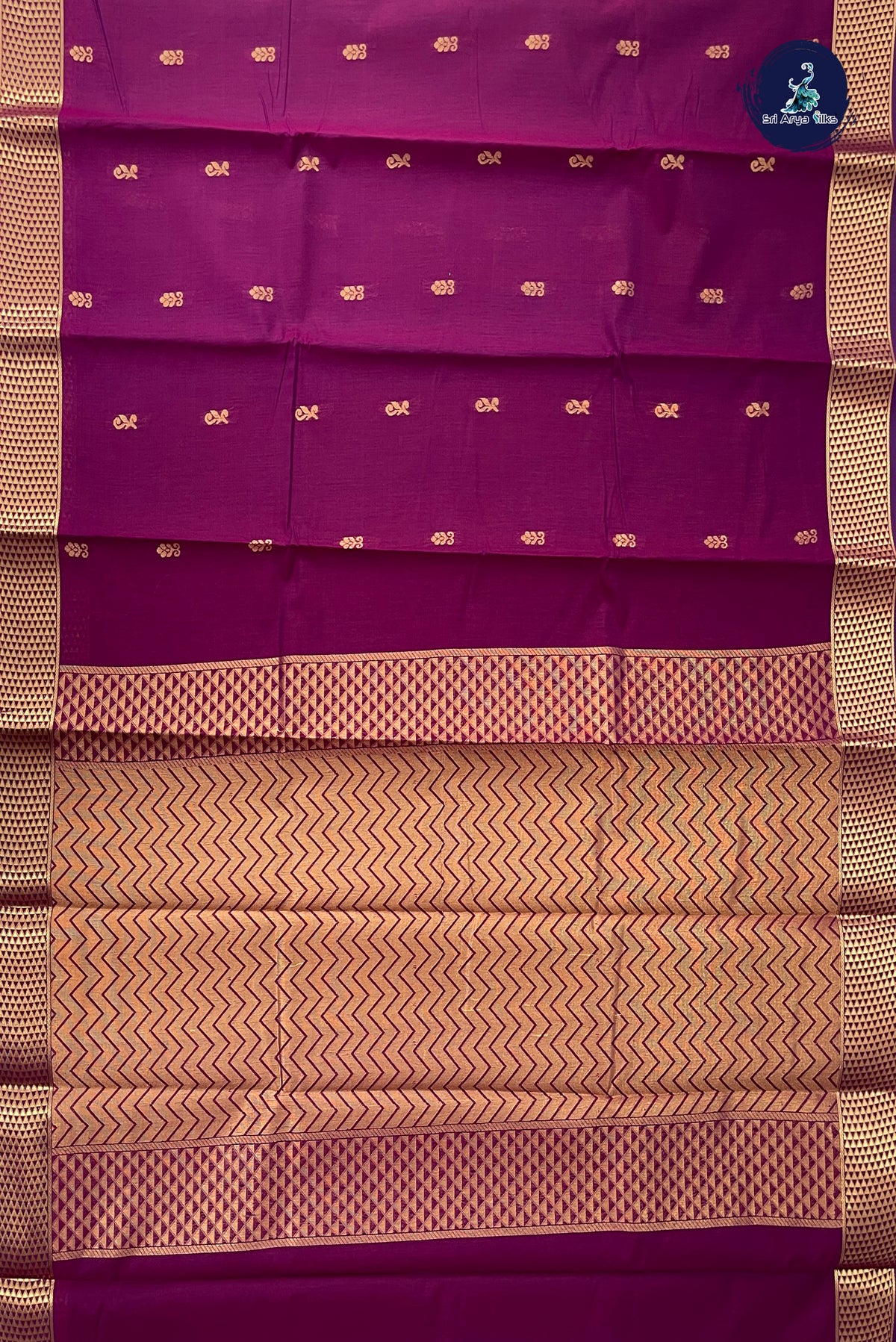 Dual Tone Purple Budget Semi Silk Cotton Saree With Zari Buttas Pattern