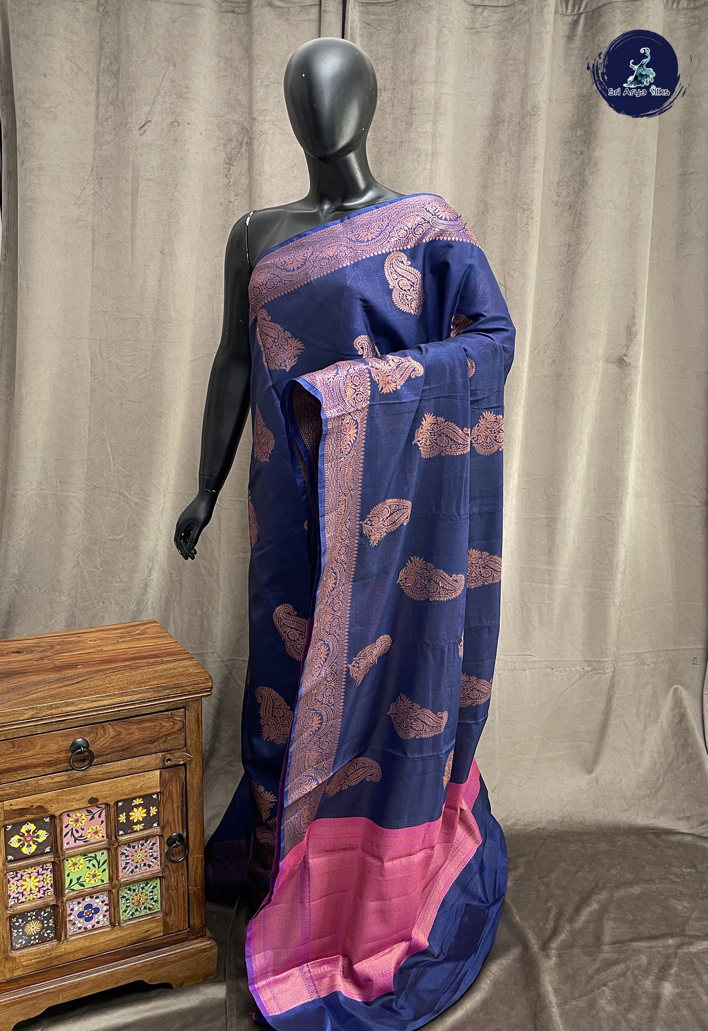 Blue Moonga Silk Saree With Zari Buttas Pattern
