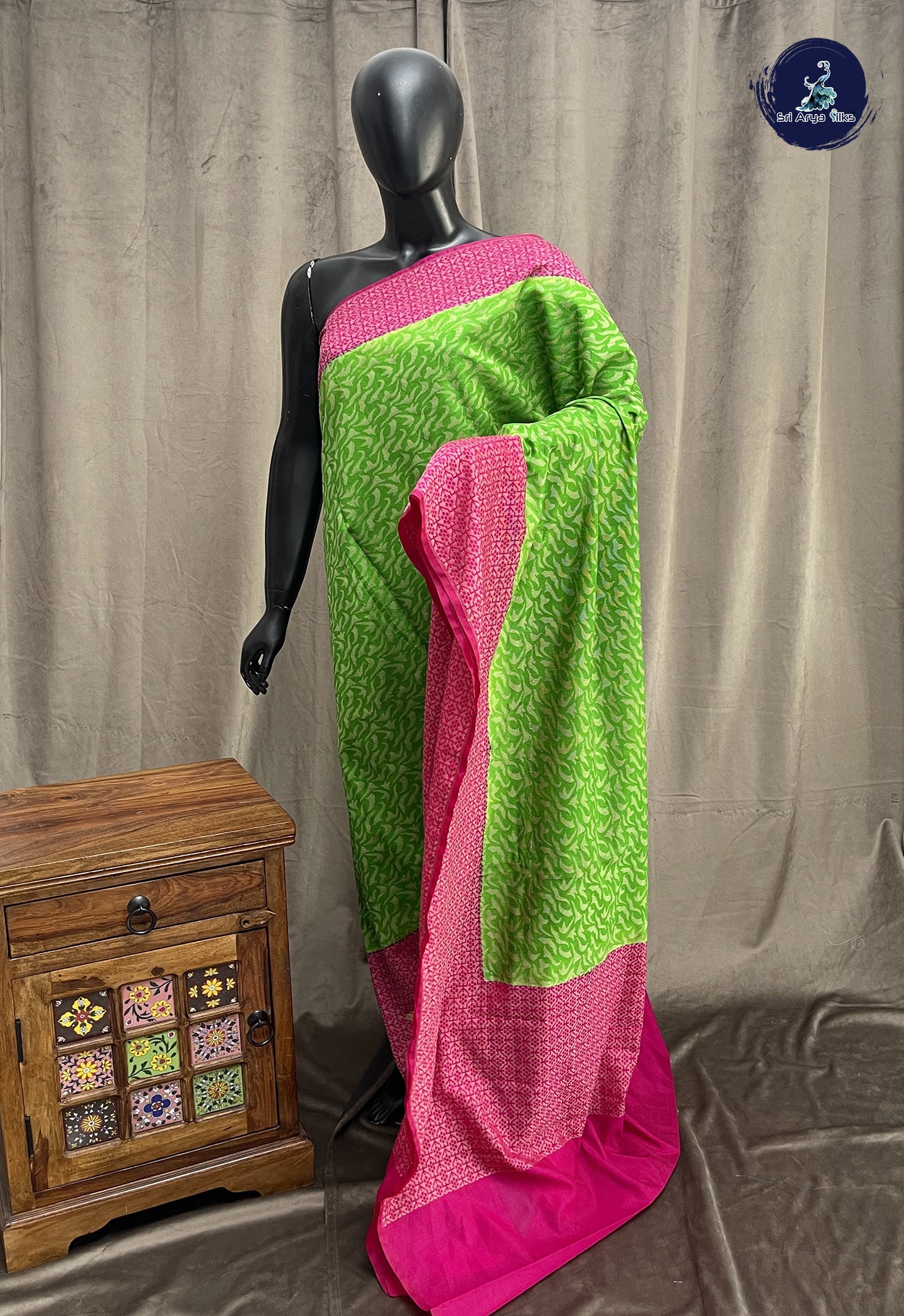 green semi raw silk saree