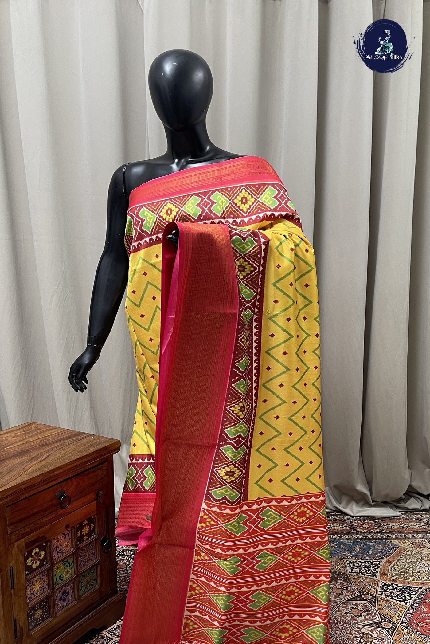 Yellow Semi Silk Saree With Printed Pattern