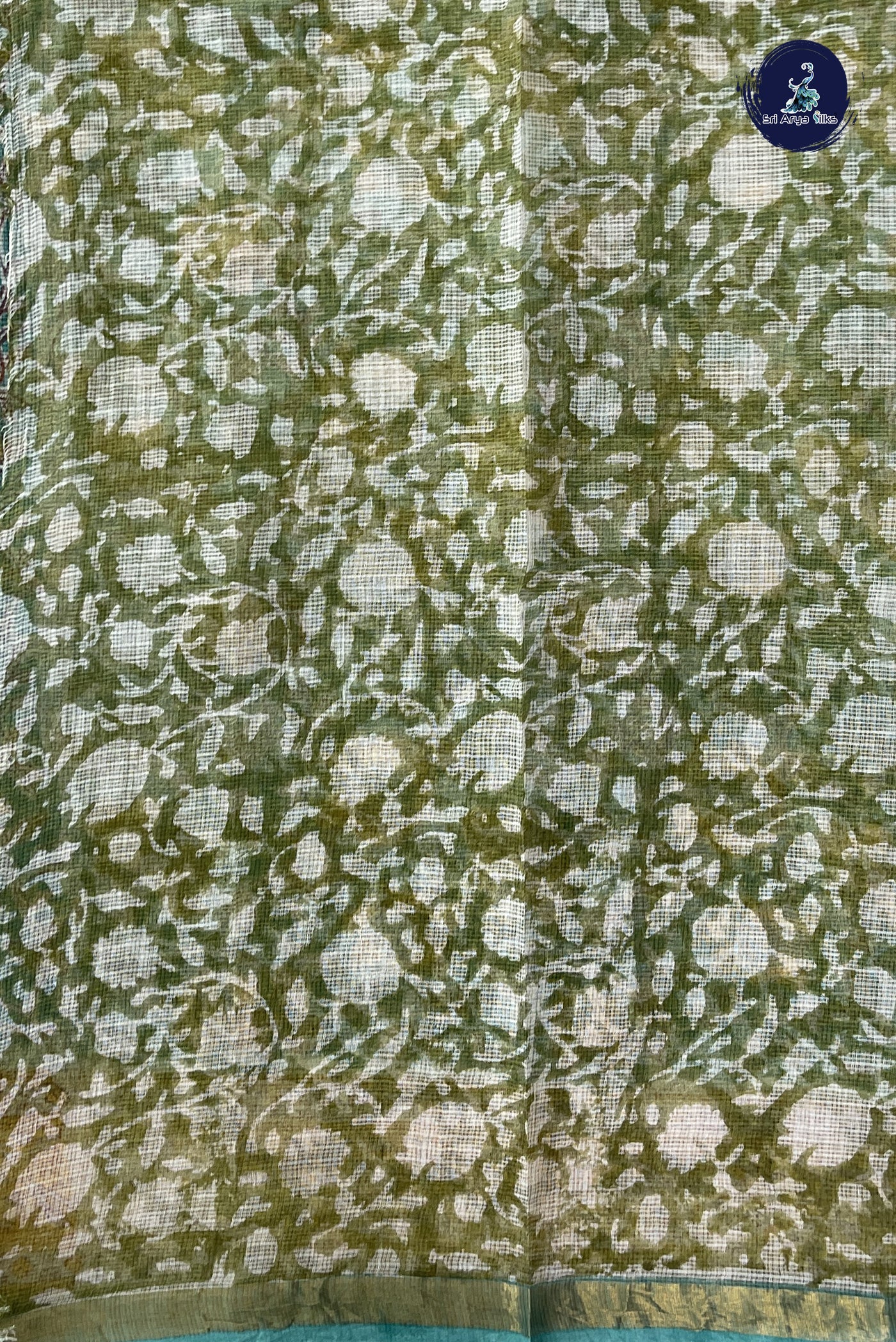Turquoise Cotton Saree With Printed Pattern