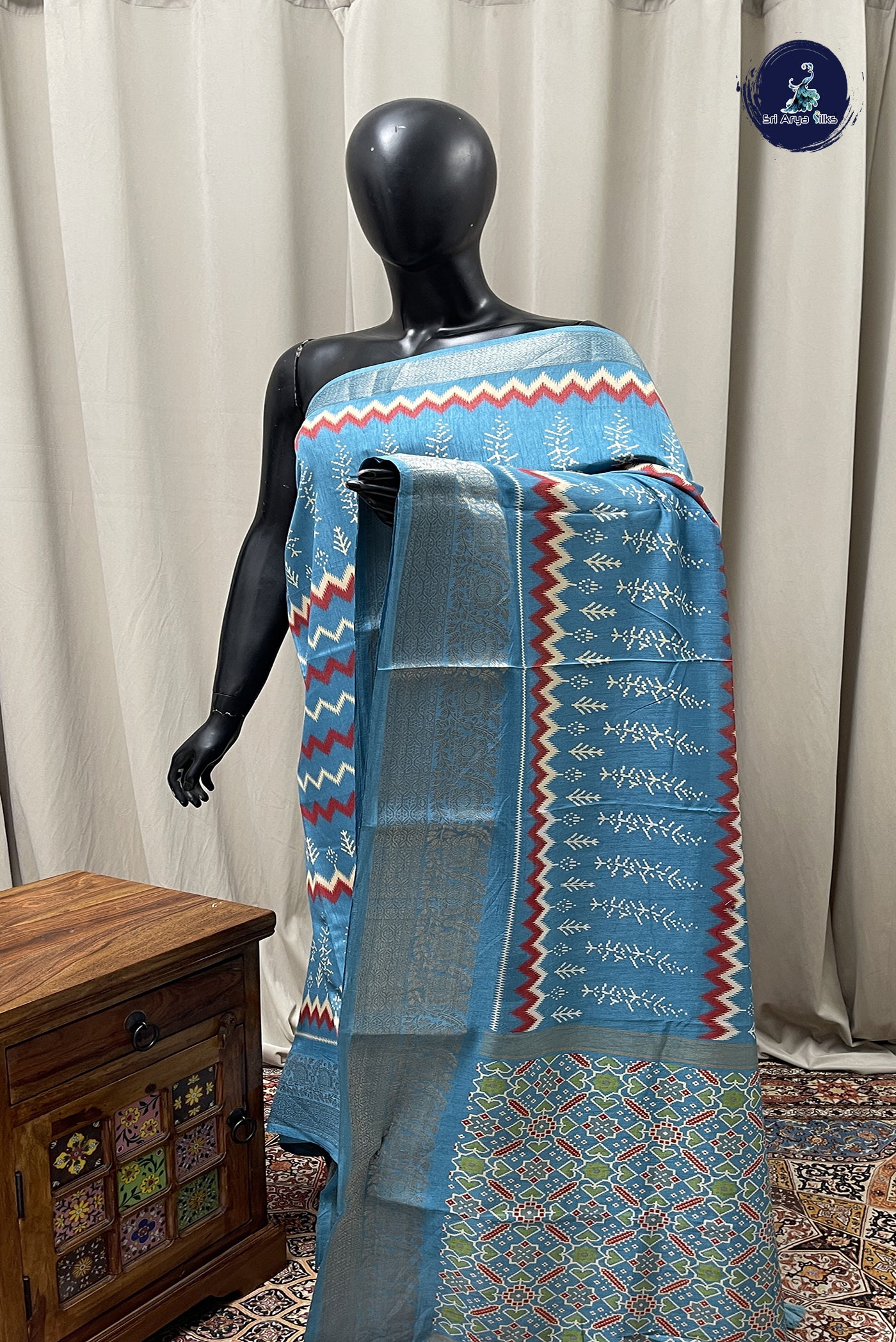 Light Blue Casual Saree With Printed Pattern