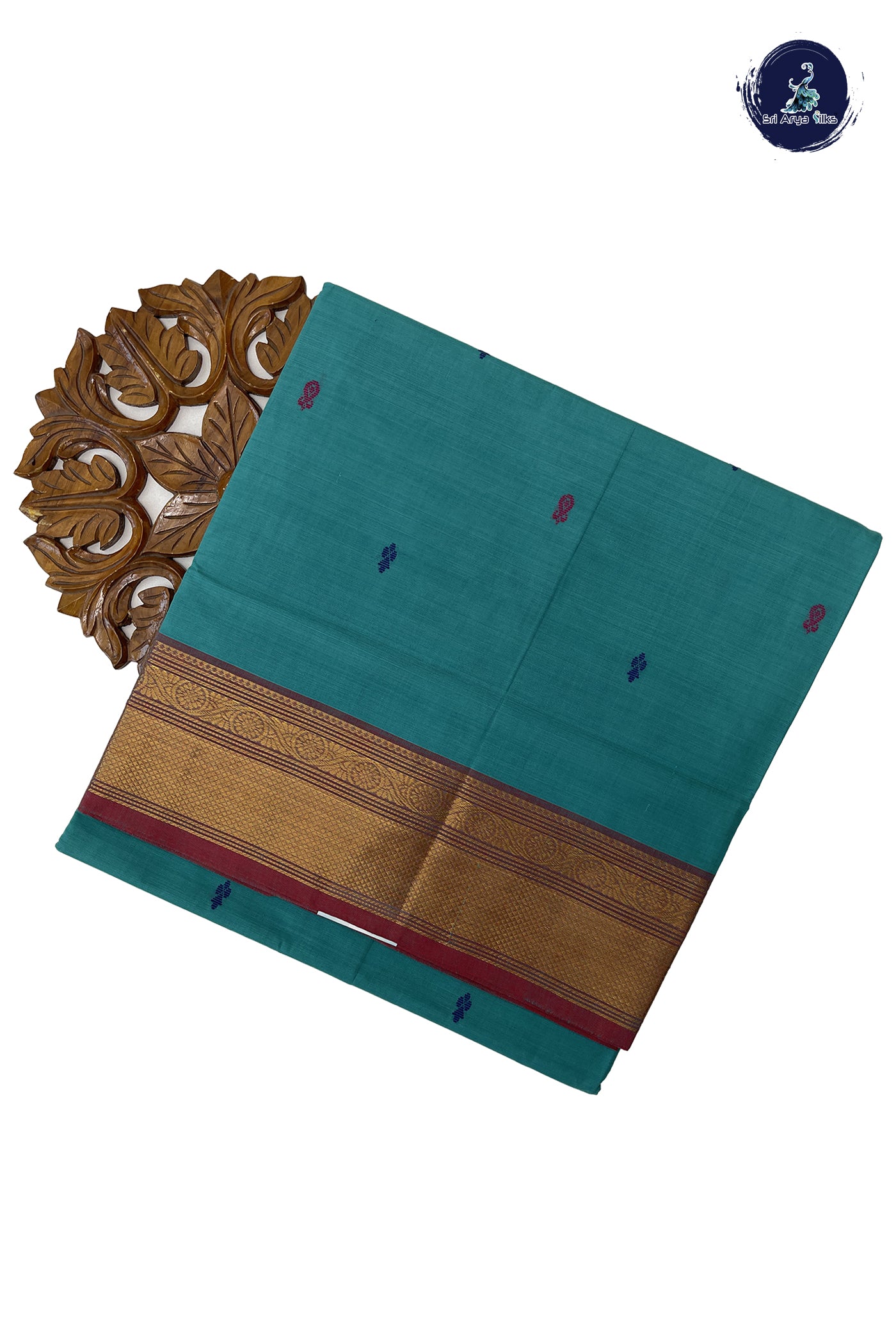Turquoise Cotton Saree With Buttas Pattern