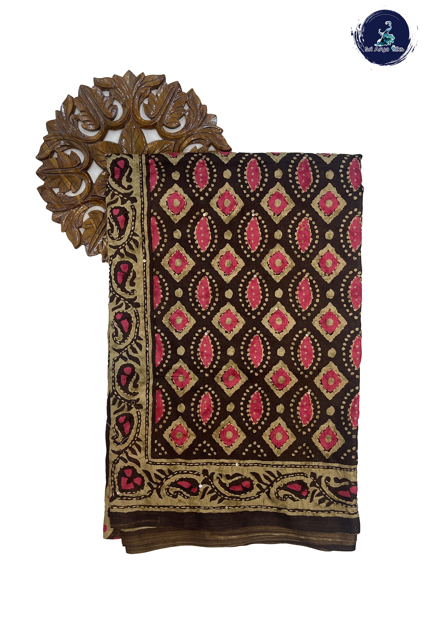 Brown Casual Saree With Kantha Work Pattern