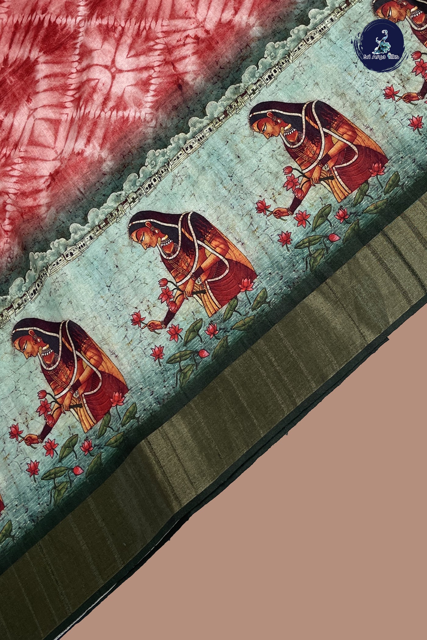 Reddish Orange Semi Tussar Saree With Printed Pattern