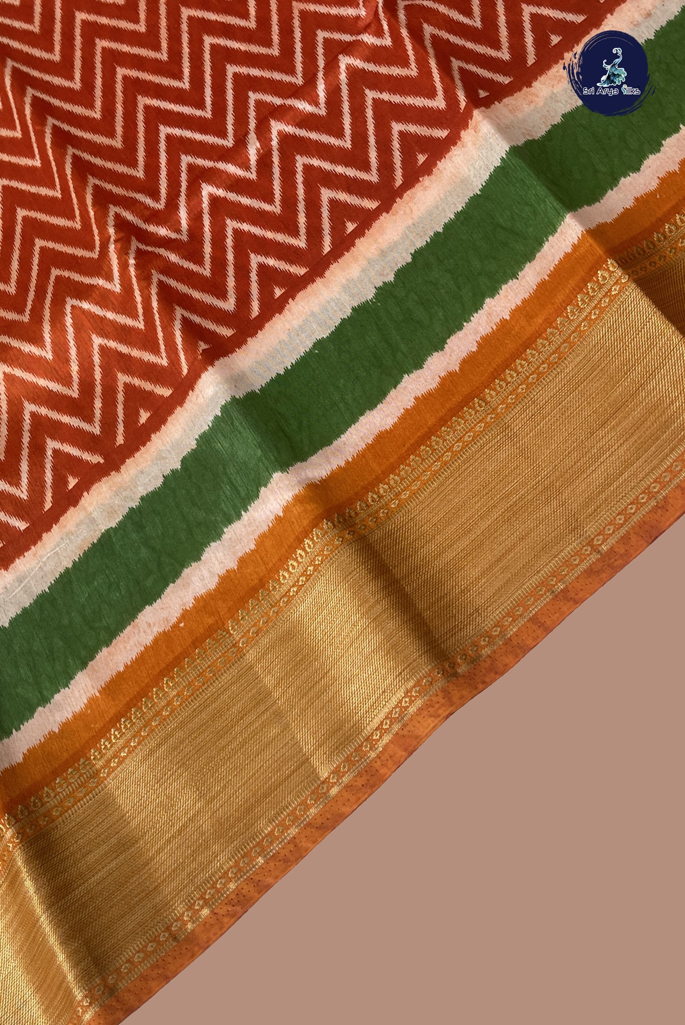 Burnt Orange Casual Saree With Ikat Pattern