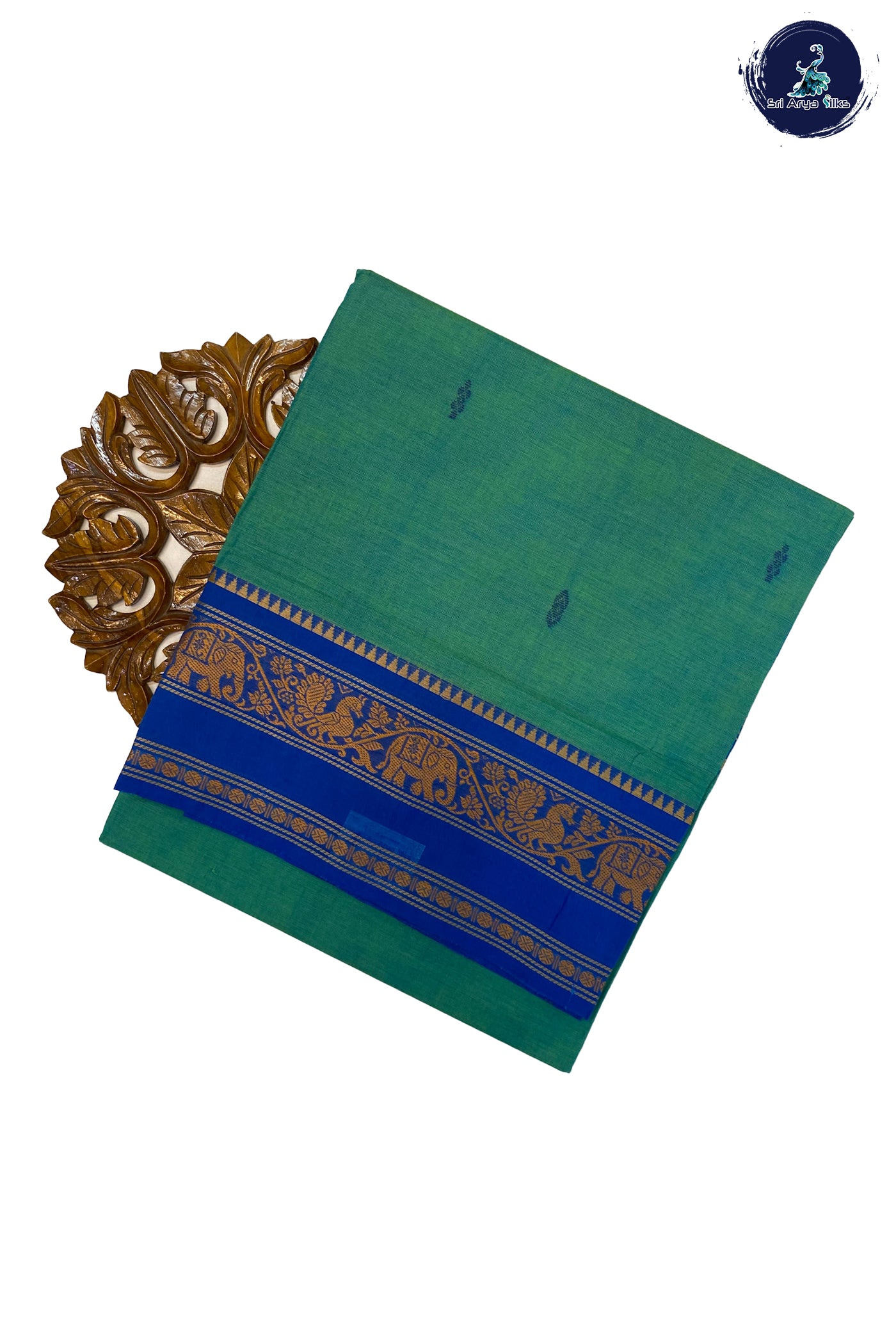 Green Cotton Saree With Buttas Pattern