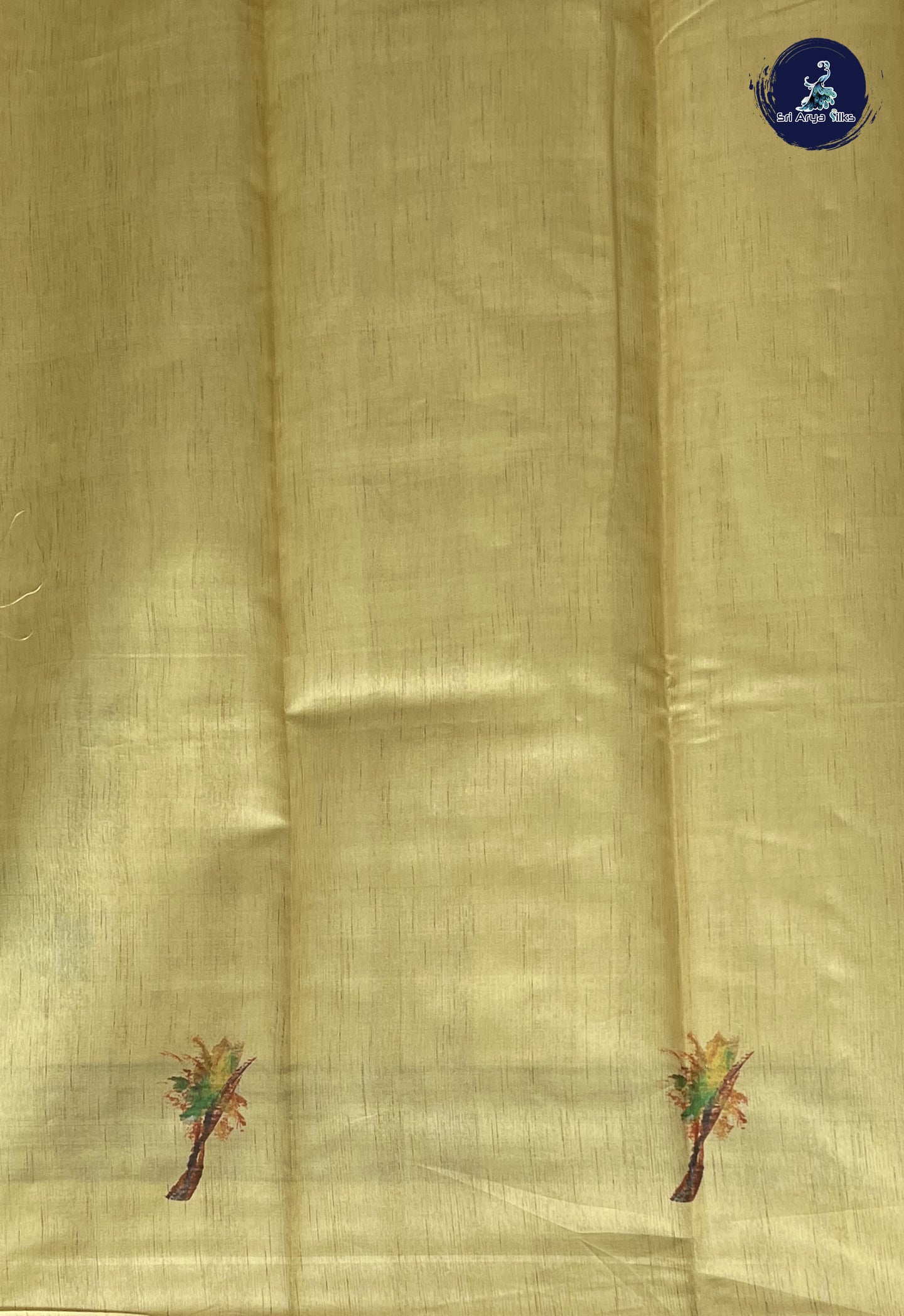 Creamish Yellow Raw Silk Saree With Printed Pattern