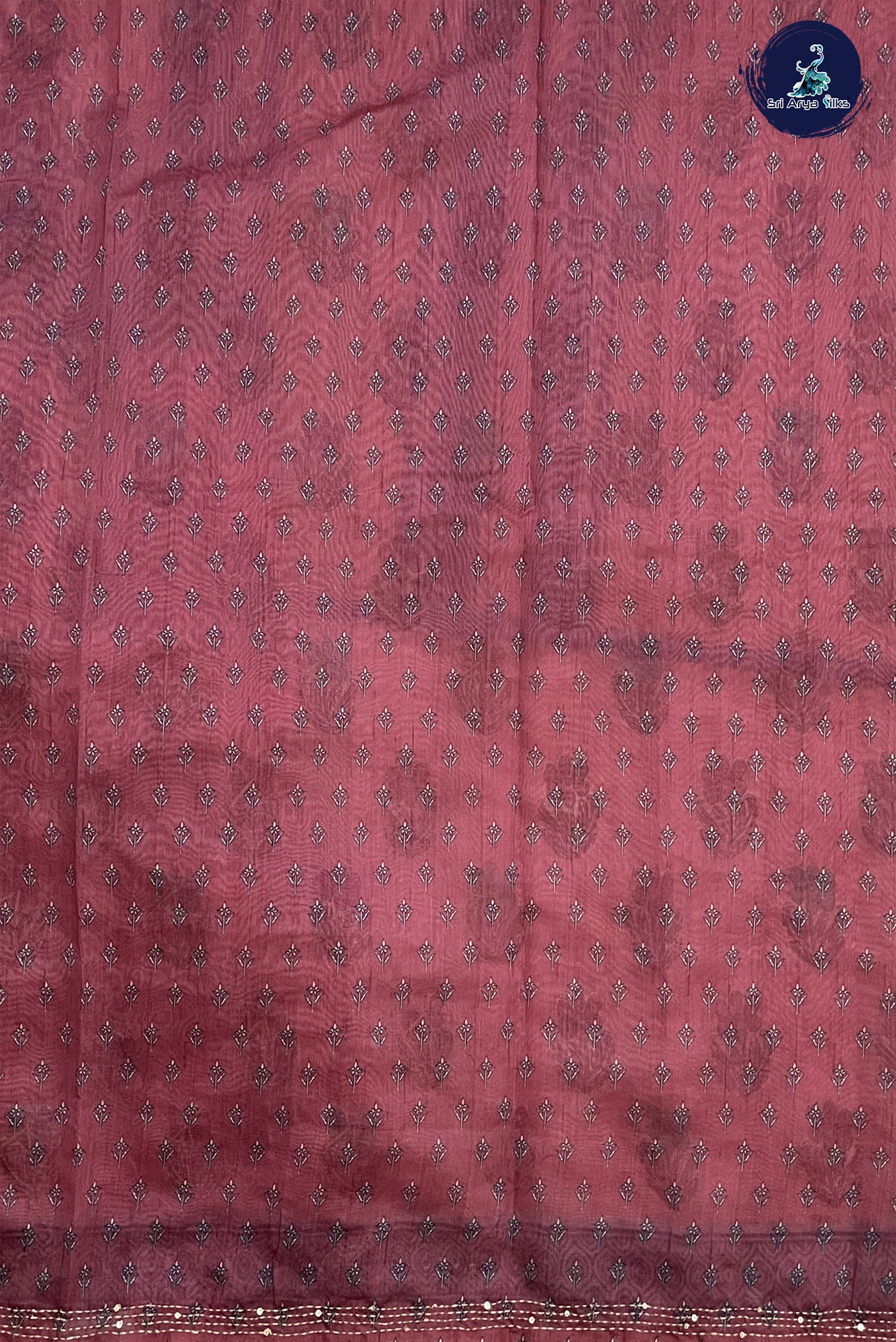 Blush Pink Tussar Saree With Kantha Work Pattern