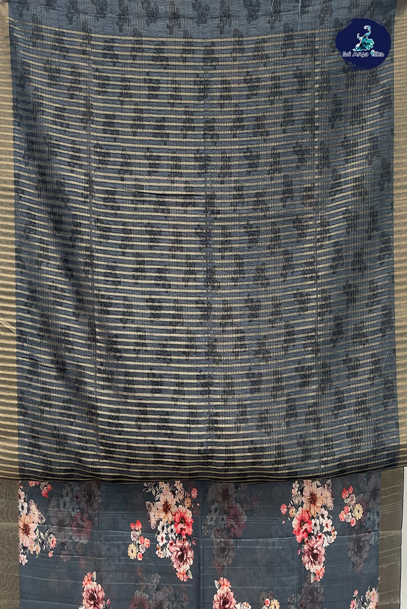 Elephant Grey Matka Silk With Printed Pattern