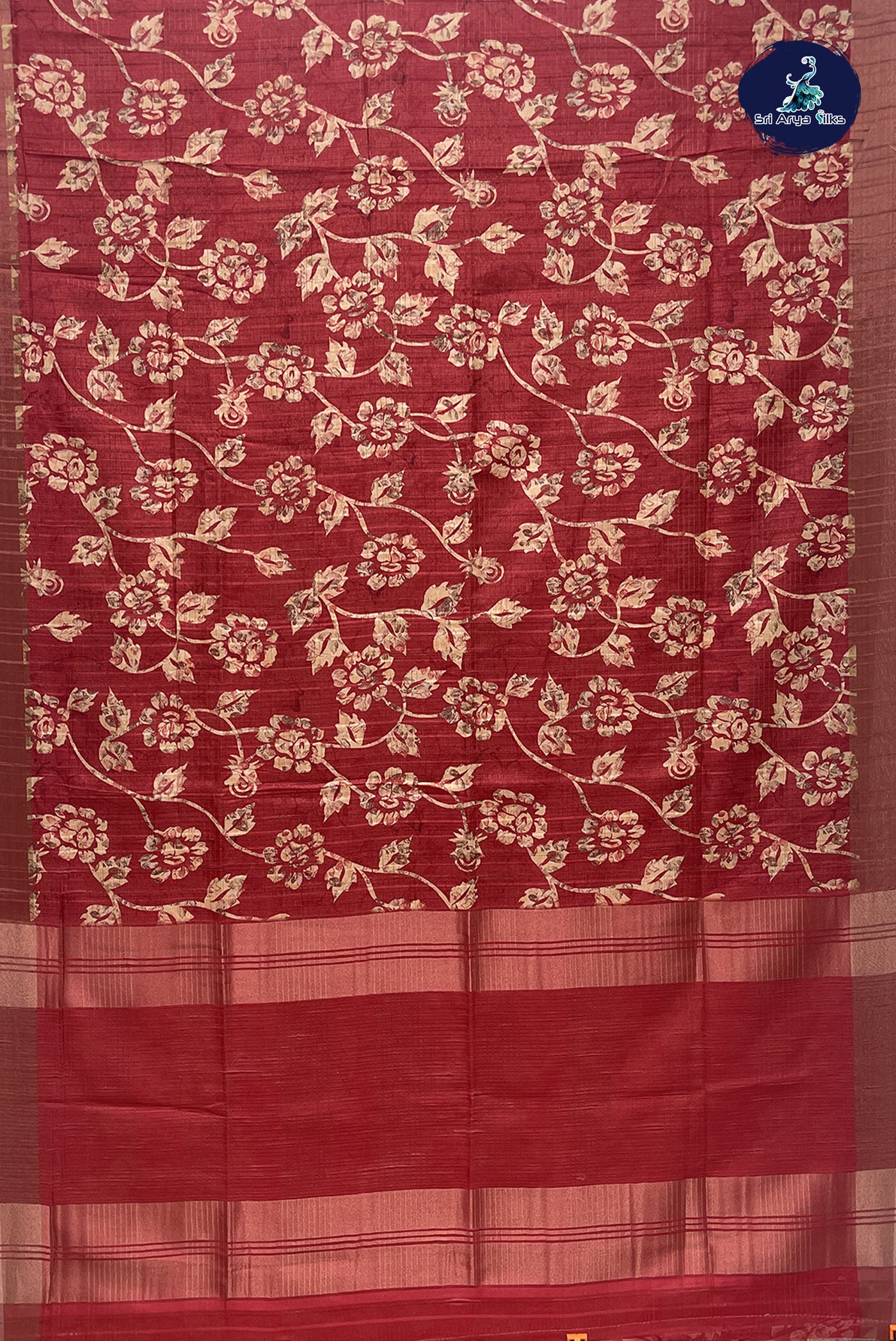 Red Matka Silk With Printed Pattern