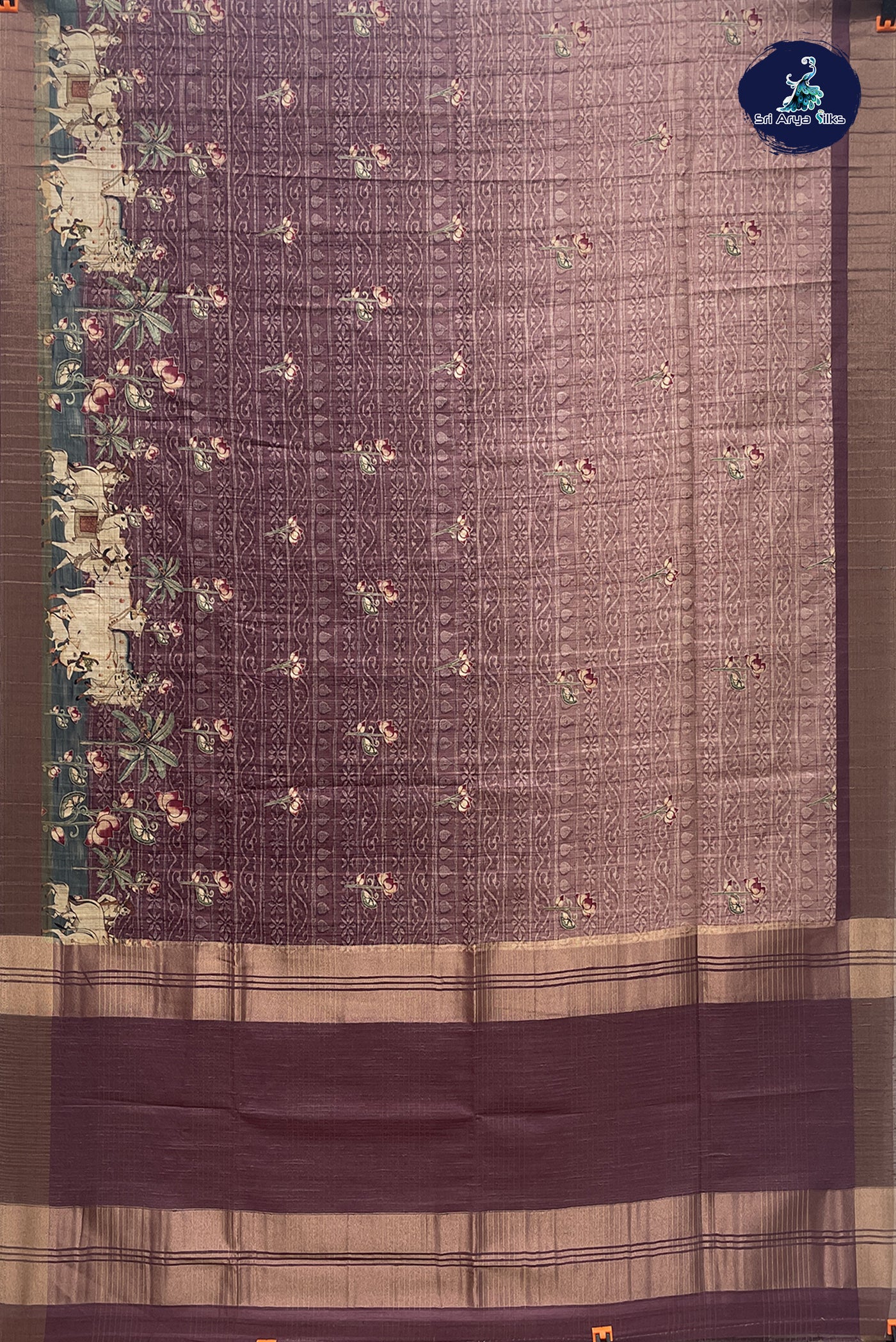 Burgundy Matka Silk With Printed Pattern