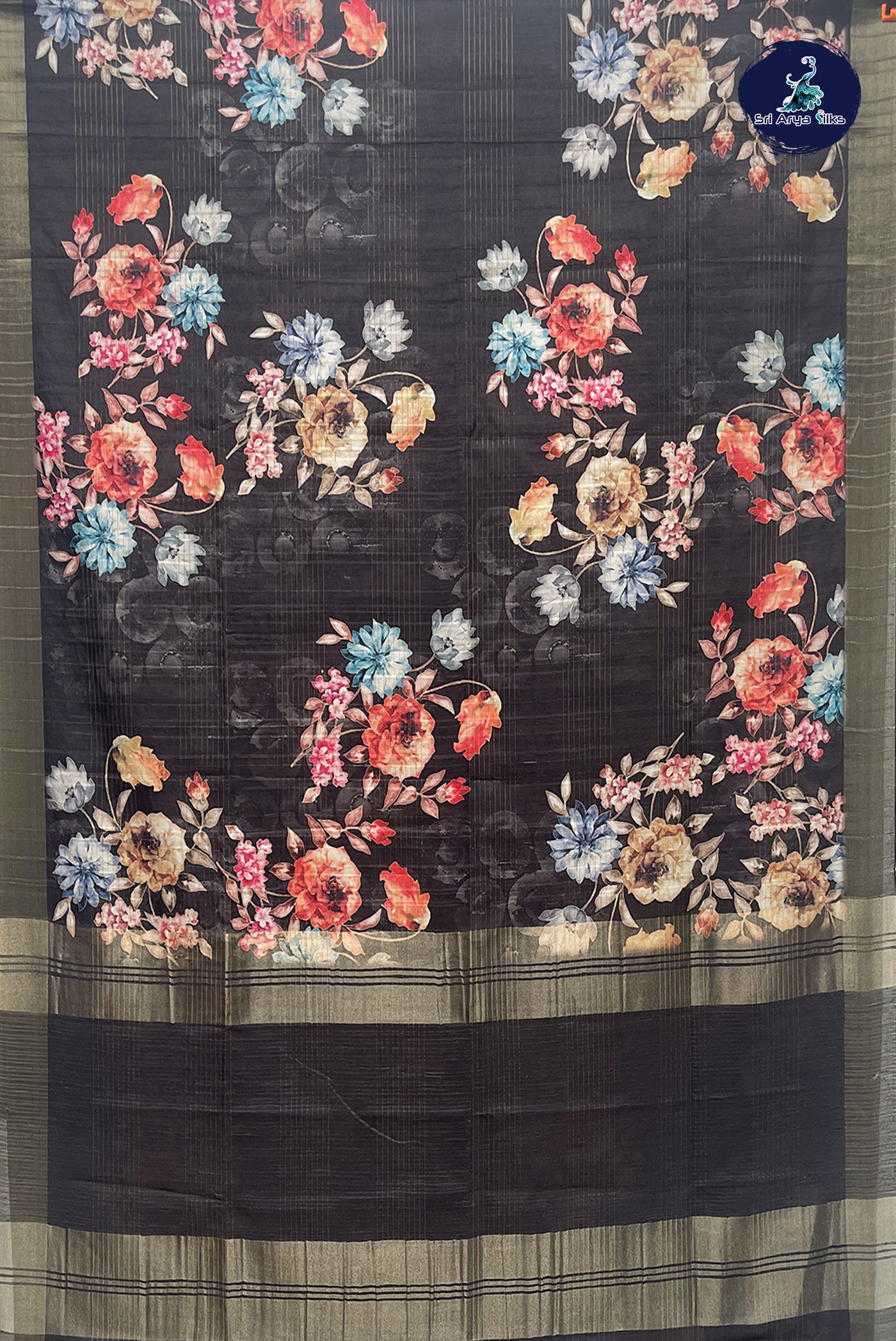 Black Matka Silk With Printed Pattern