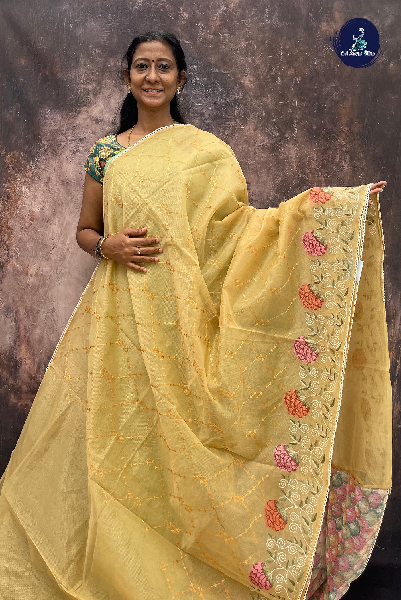 Beige Kota Chanderi With Embroidery Pattern