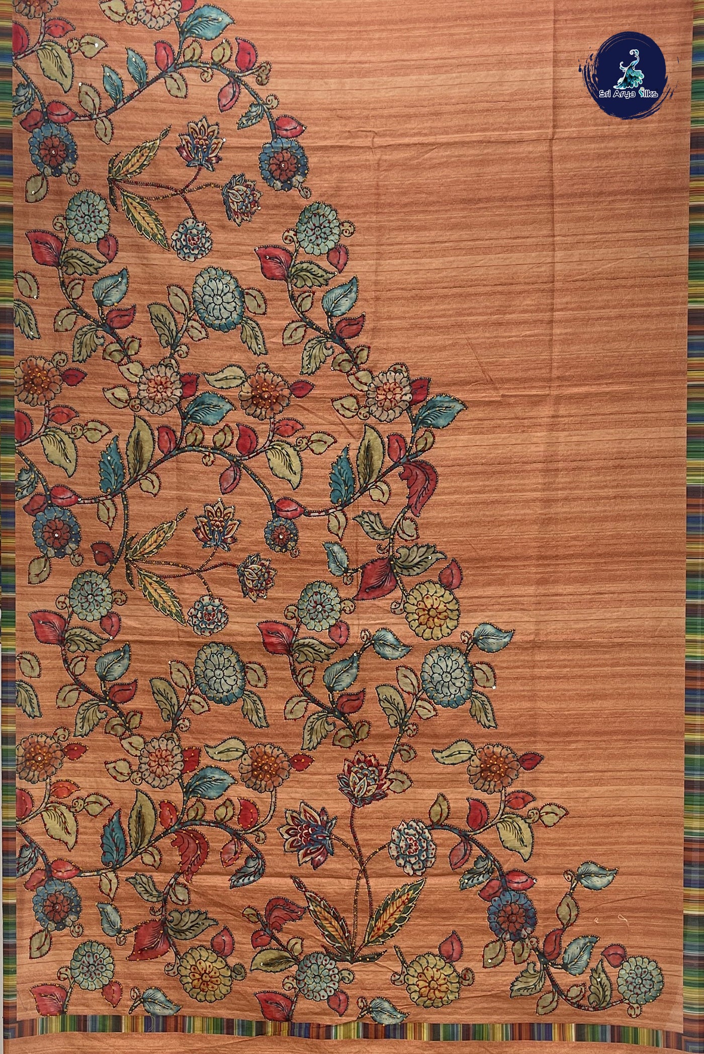 Rust Tussar Saree With Kalamkari Pattern