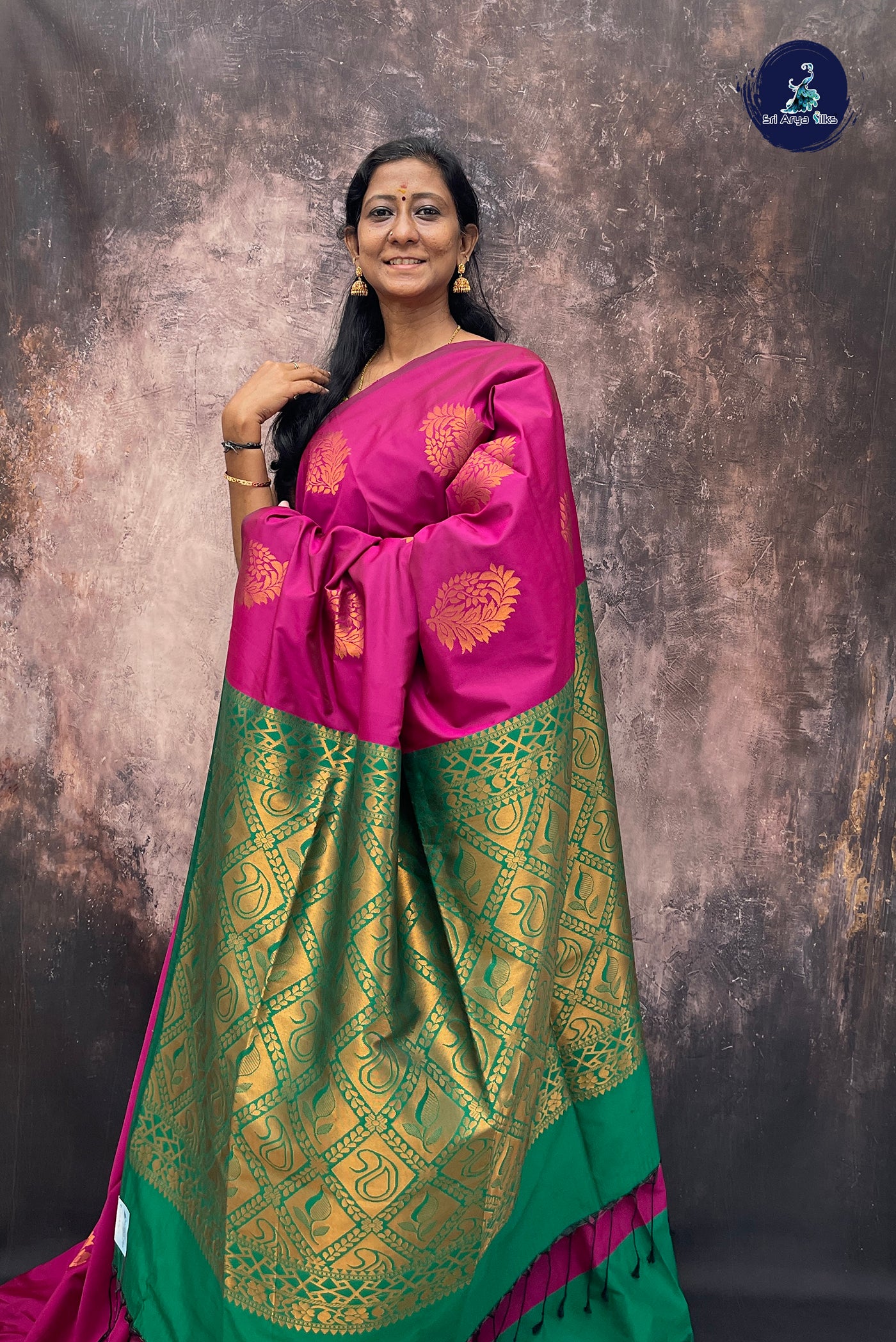 BeetRoot Shade Semi Silk Saree With Zari Buttas Pattern