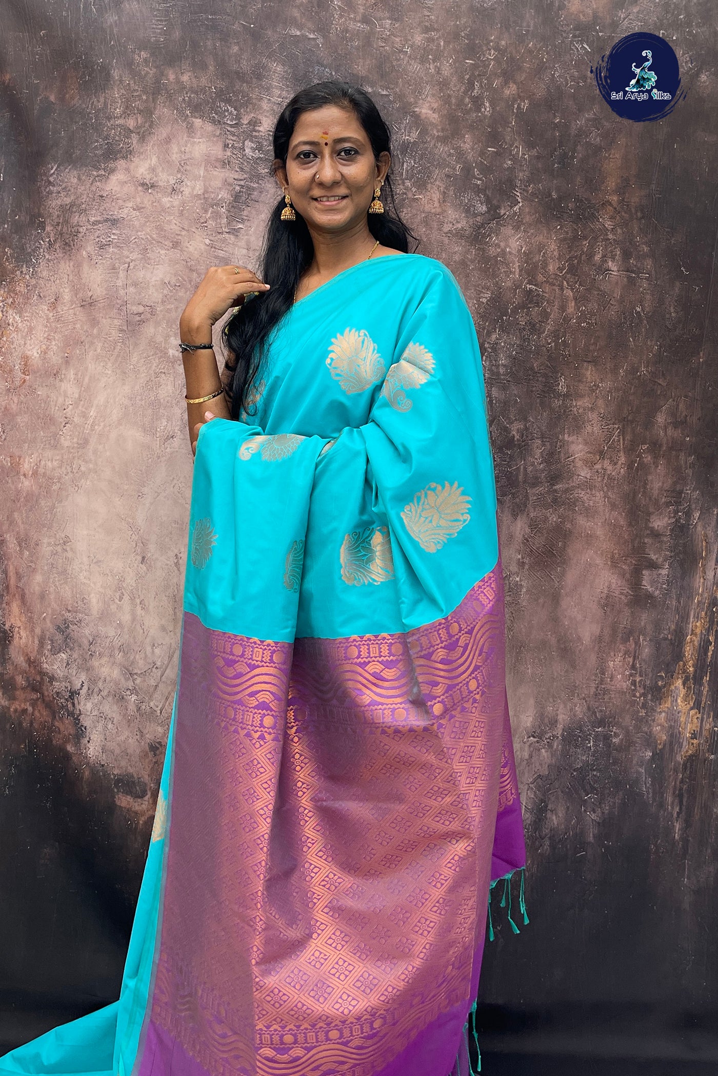 Light Blue Semi Silk Saree With Zari Buttas Pattern
