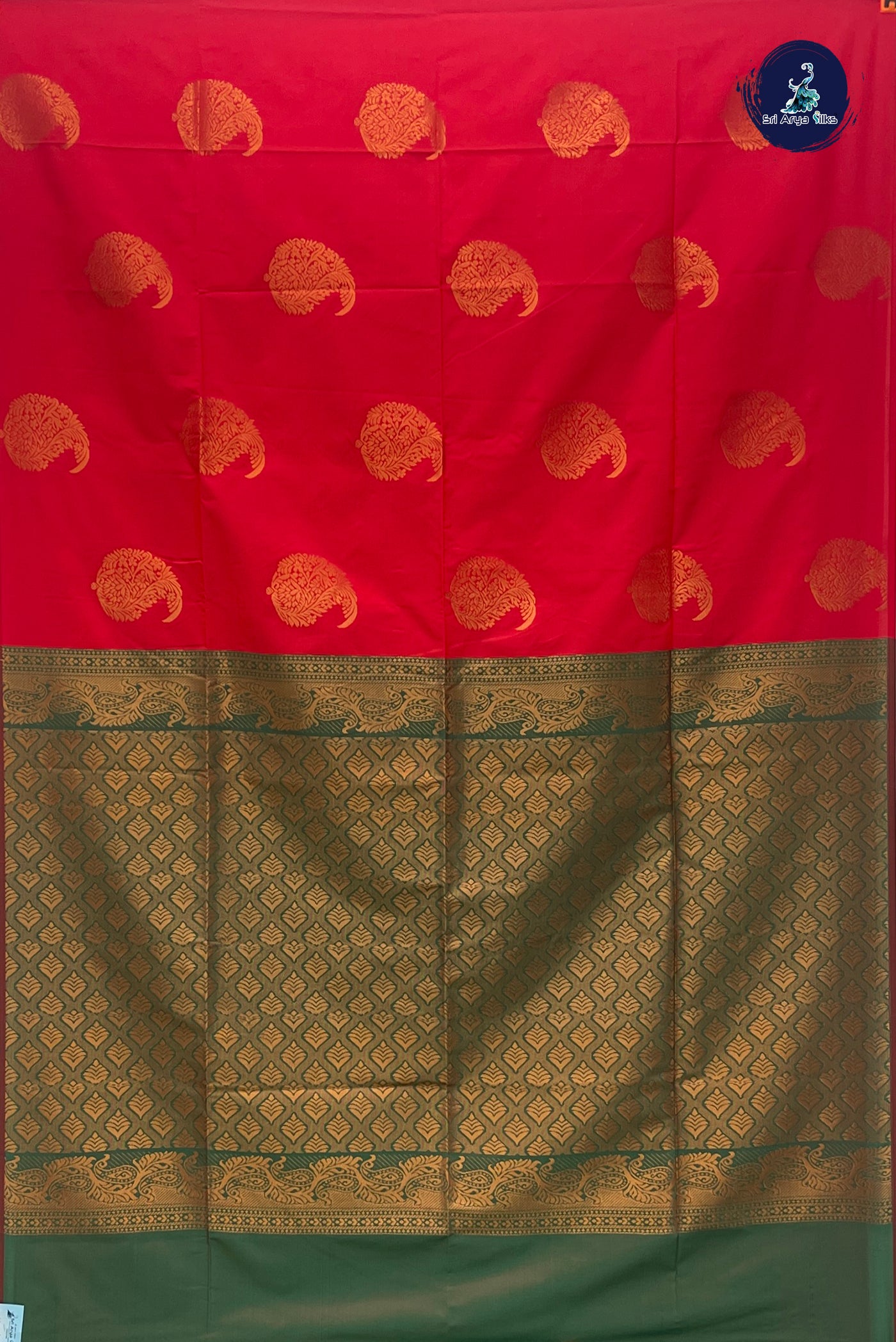 Red Semi Silk Saree With Zari Buttas Pattern