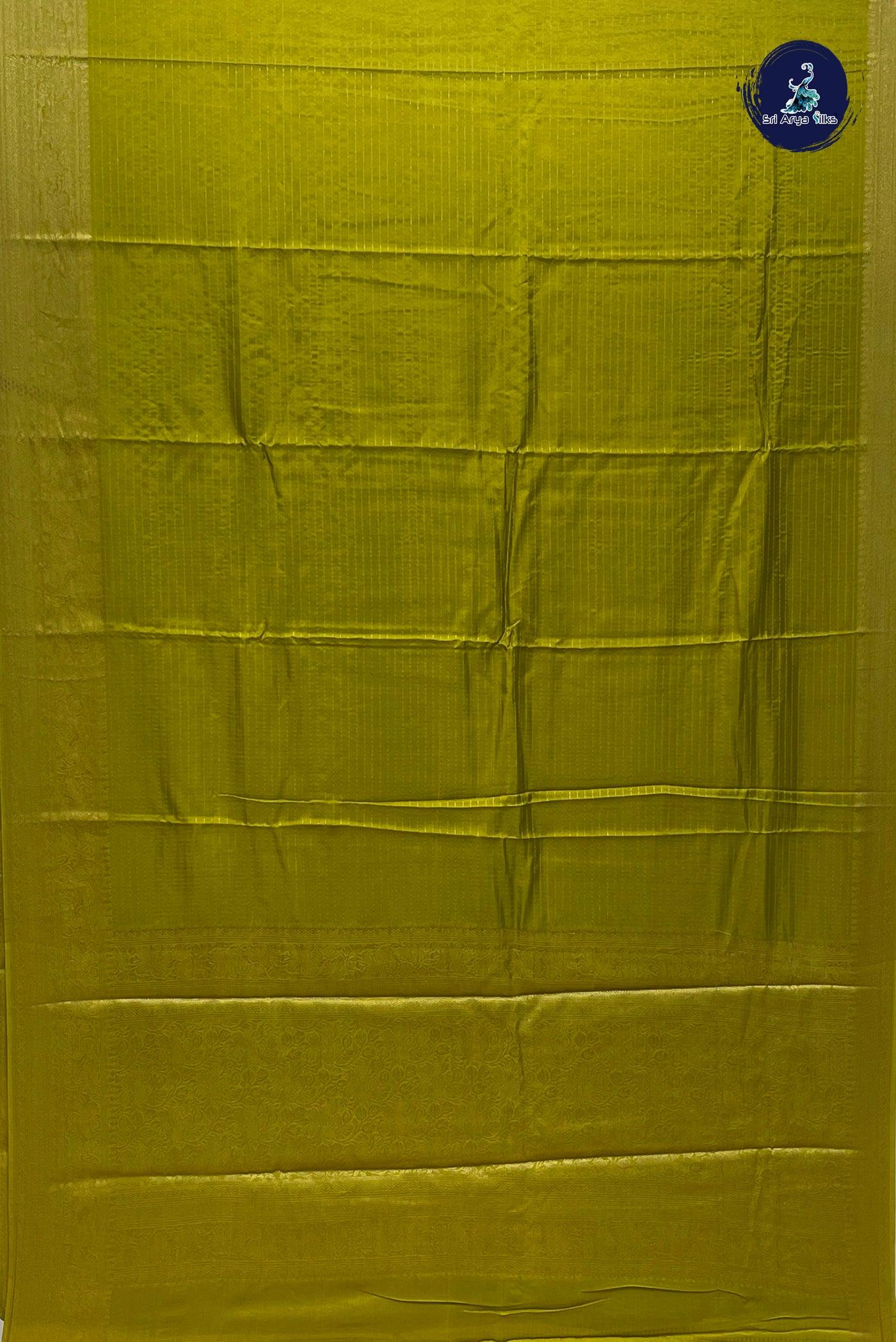 Lime Green Banarasi Saree With Stripes Pattern