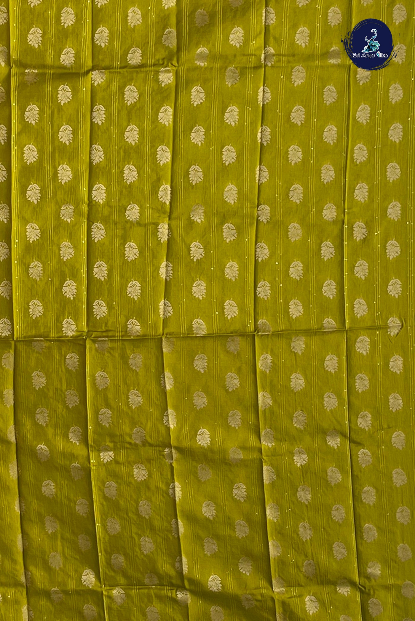 Lime Green Banarasi Saree With Stripes Pattern