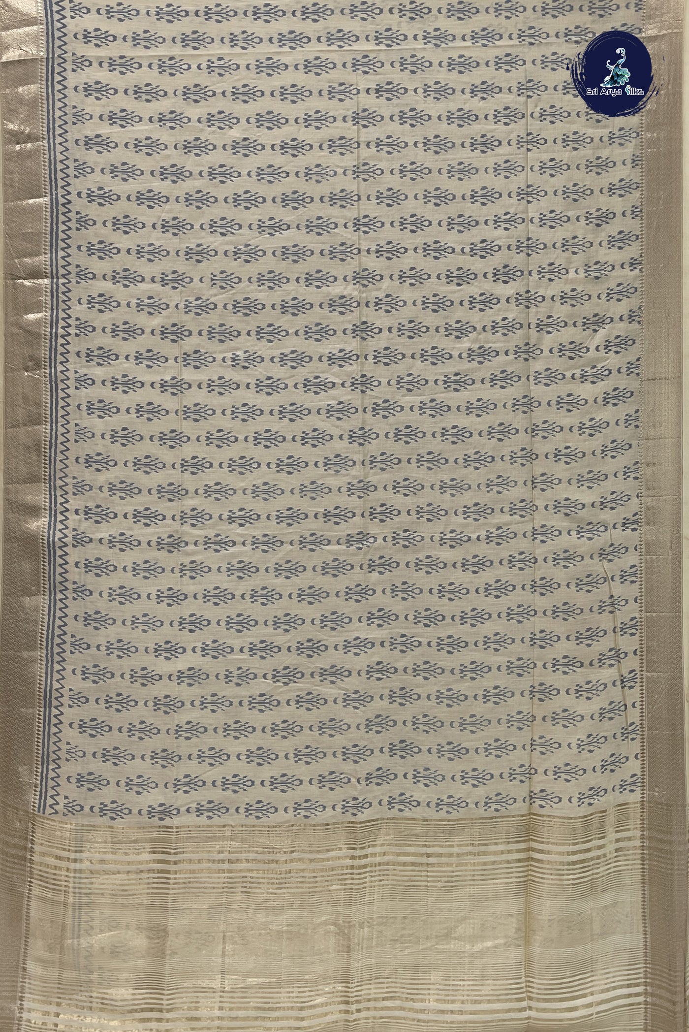 Ivory Semi Dola Silk Saree With Printed Pattern
