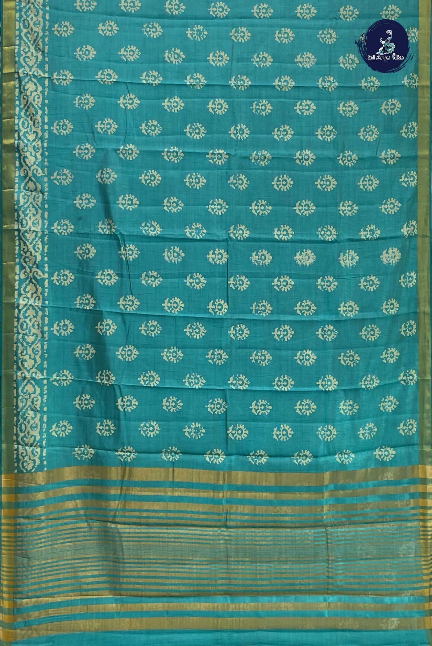 Turquoise Semi Tussar Saree With Printed Pattern