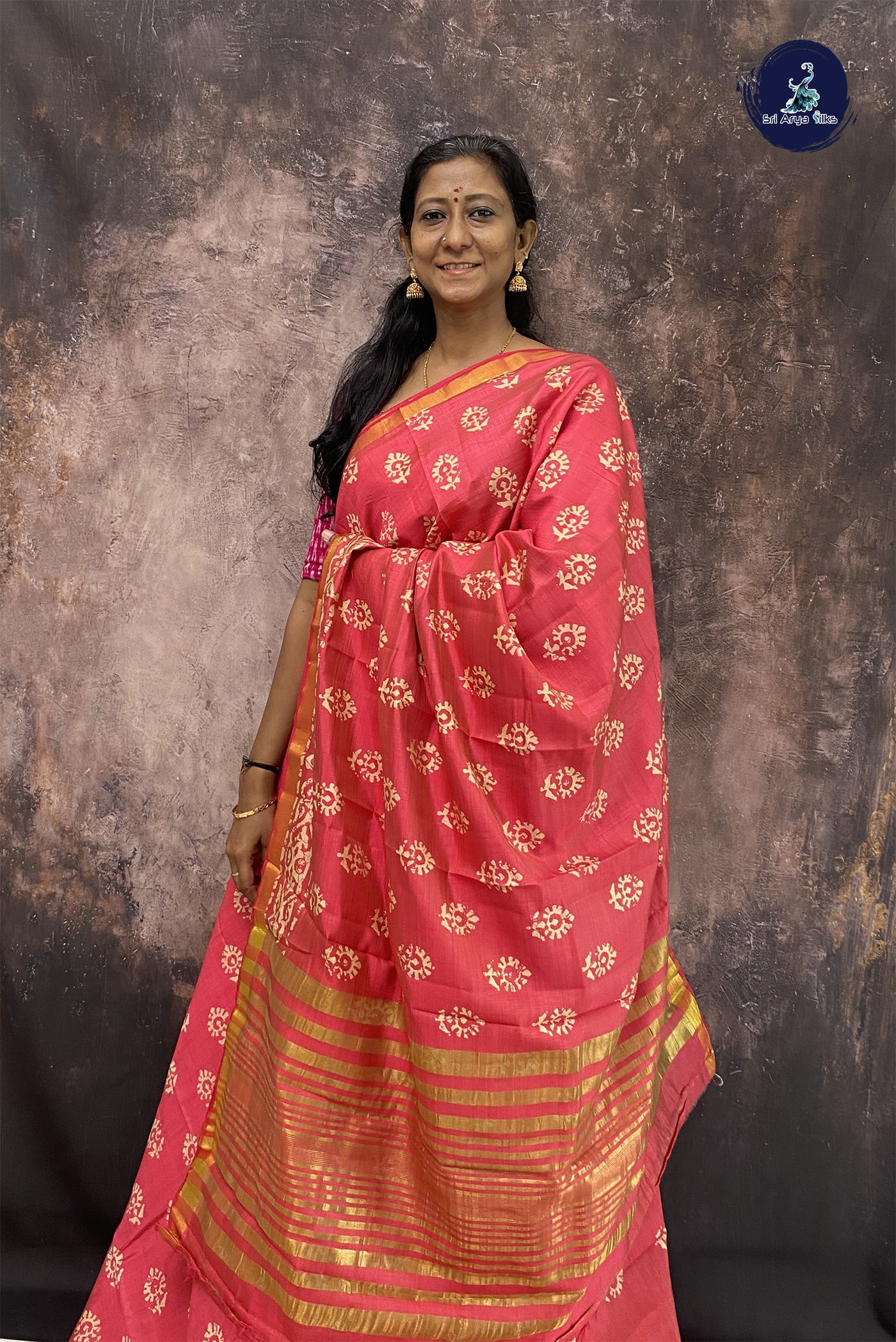 Pink Semi Tussar Saree With Printed Pattern