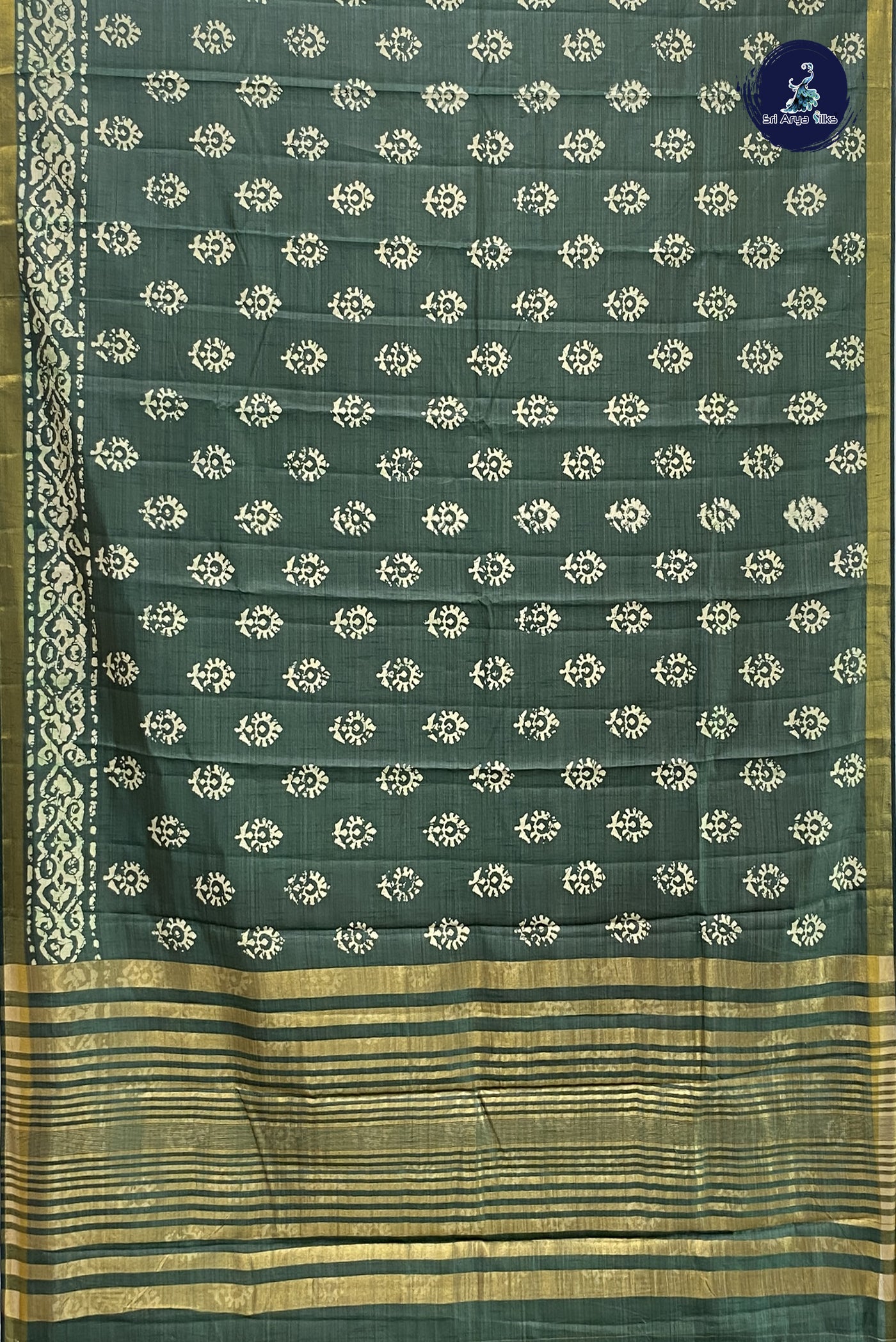 Dark Green Semi Tussar Saree With Printed Pattern