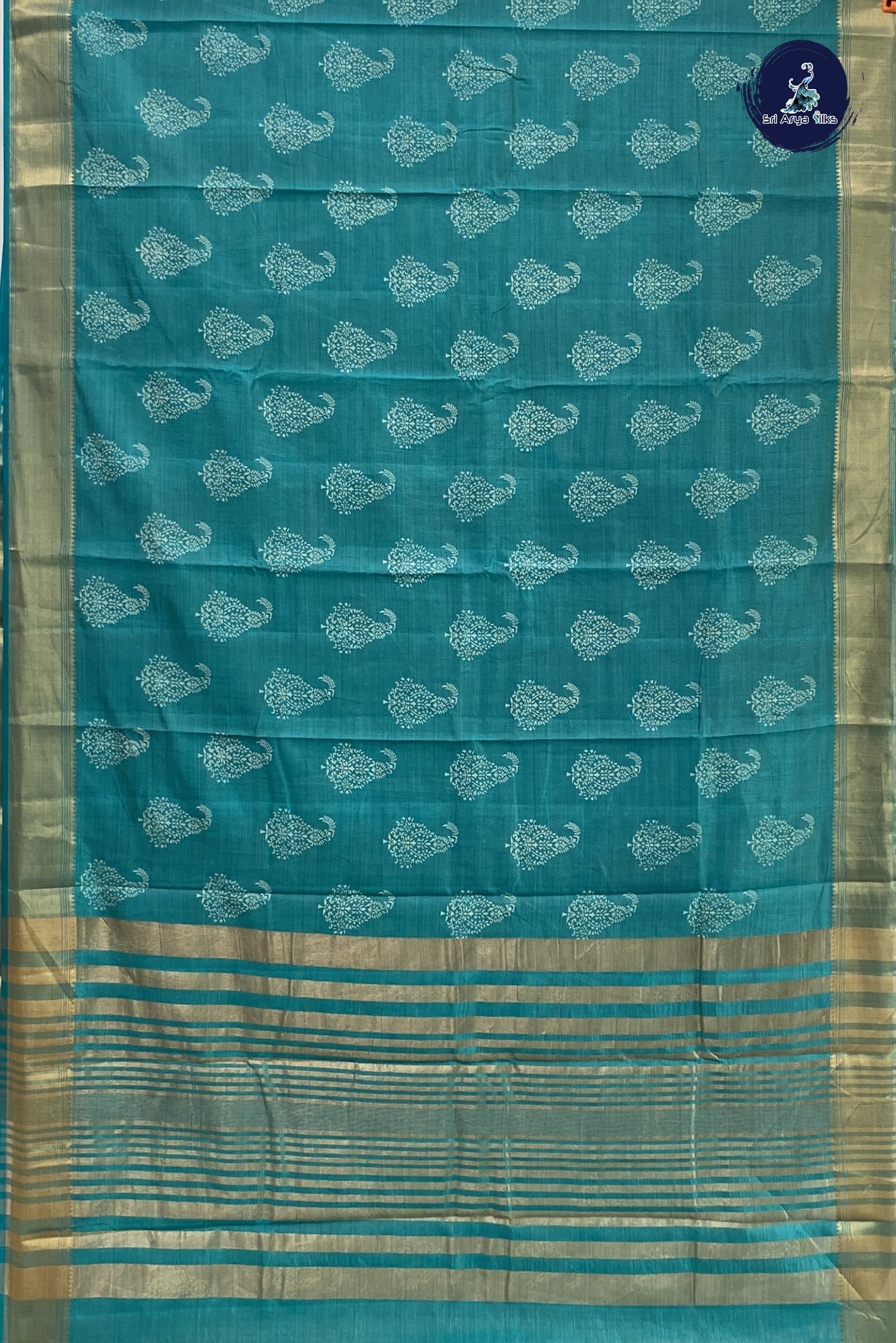 Teal Semi Tussar Saree With Printed Pattern