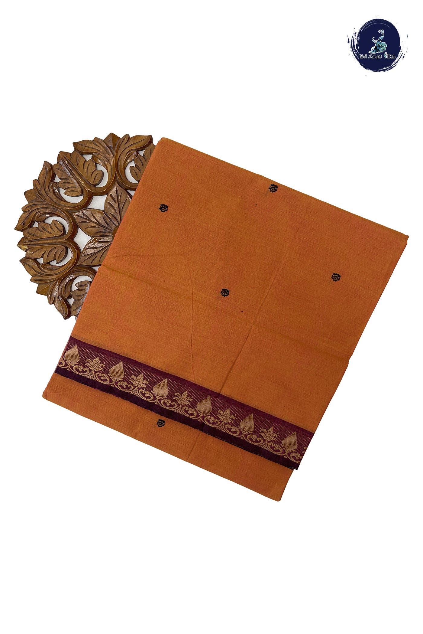 Yellowish Orange Cotton Saree With Thread Work Pattern