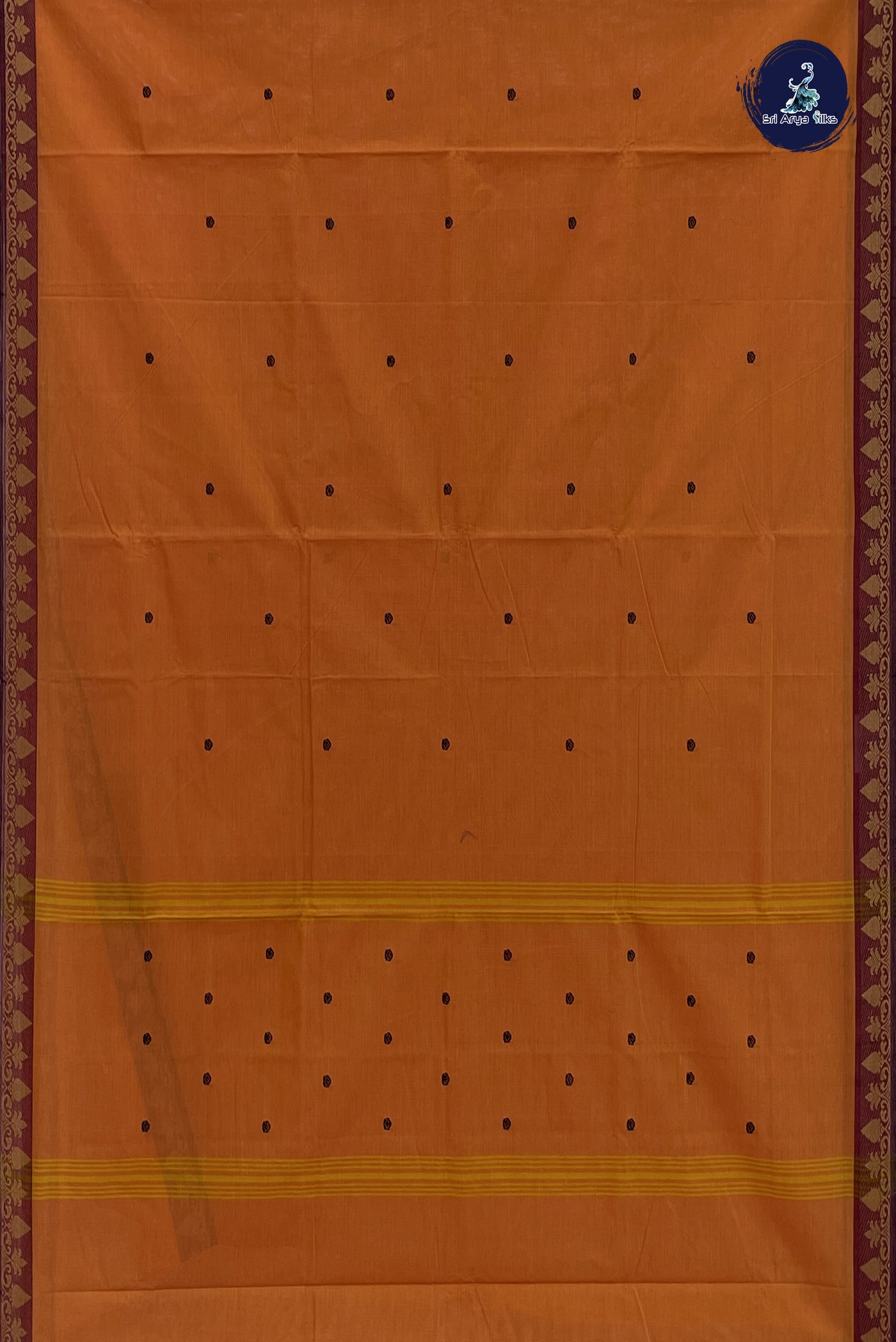 Yellowish Orange Cotton Saree With Thread Work Pattern