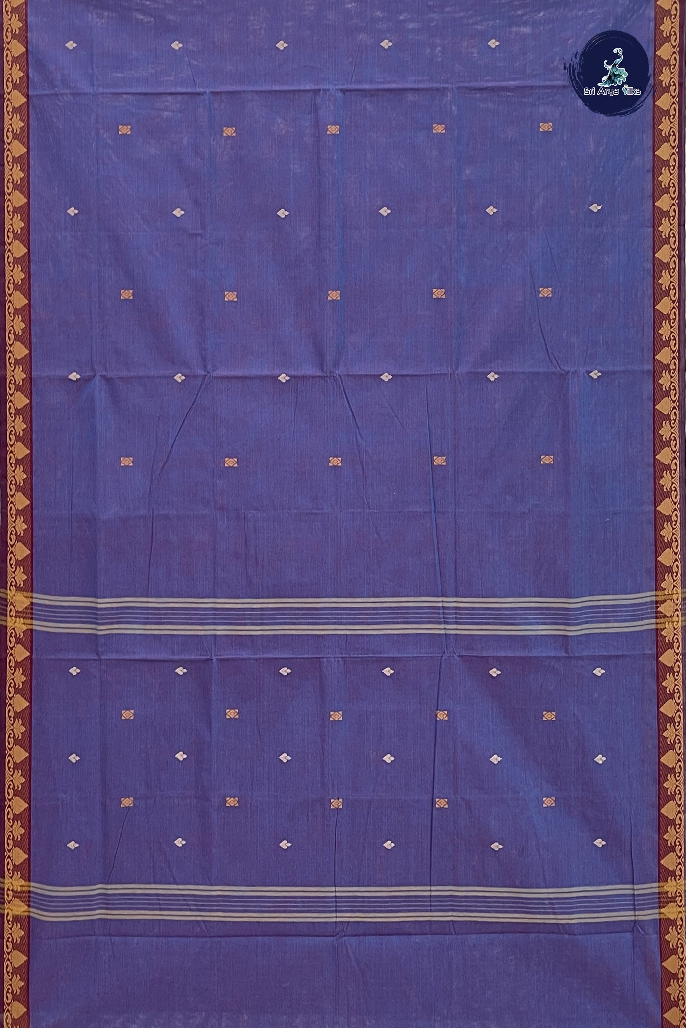 Greyish Blue Cotton Saree With Thread Work Pattern