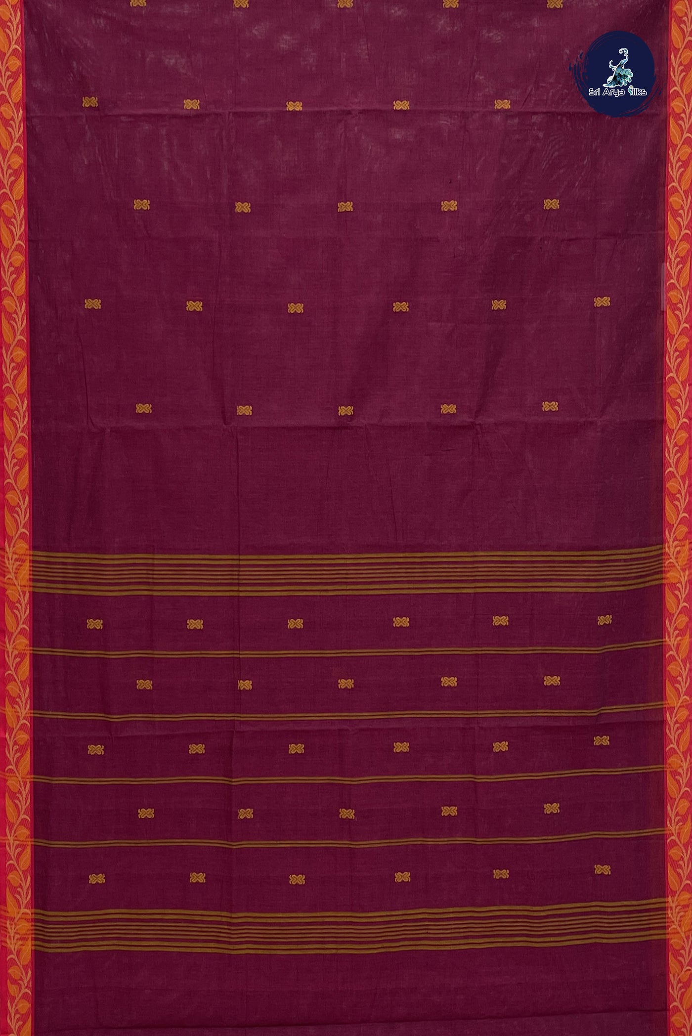 Dual Tone Maroon Cotton Saree With Thread Work Pattern