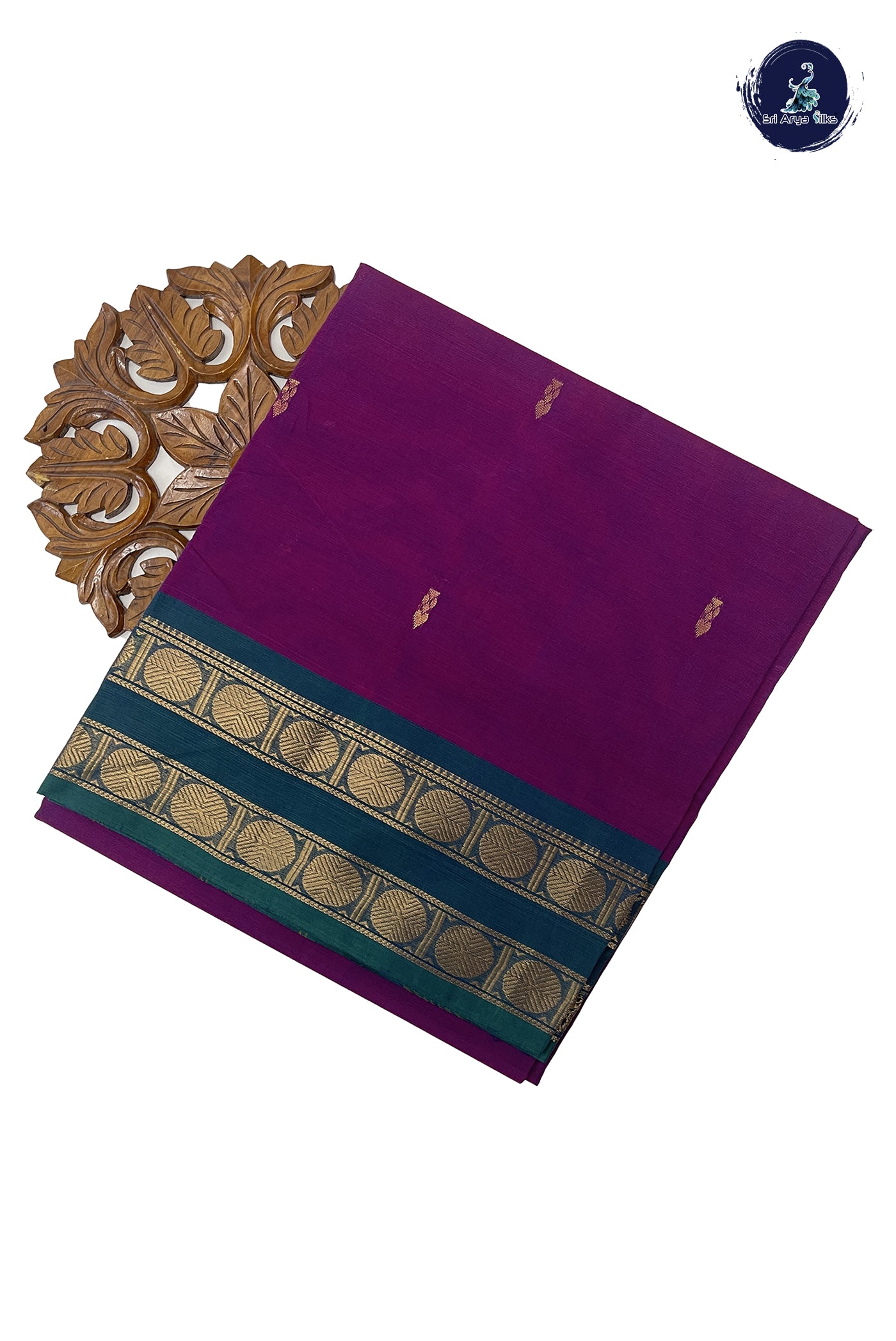 Dual Tone Purple Cotton Saree With Zari Buttas Pattern