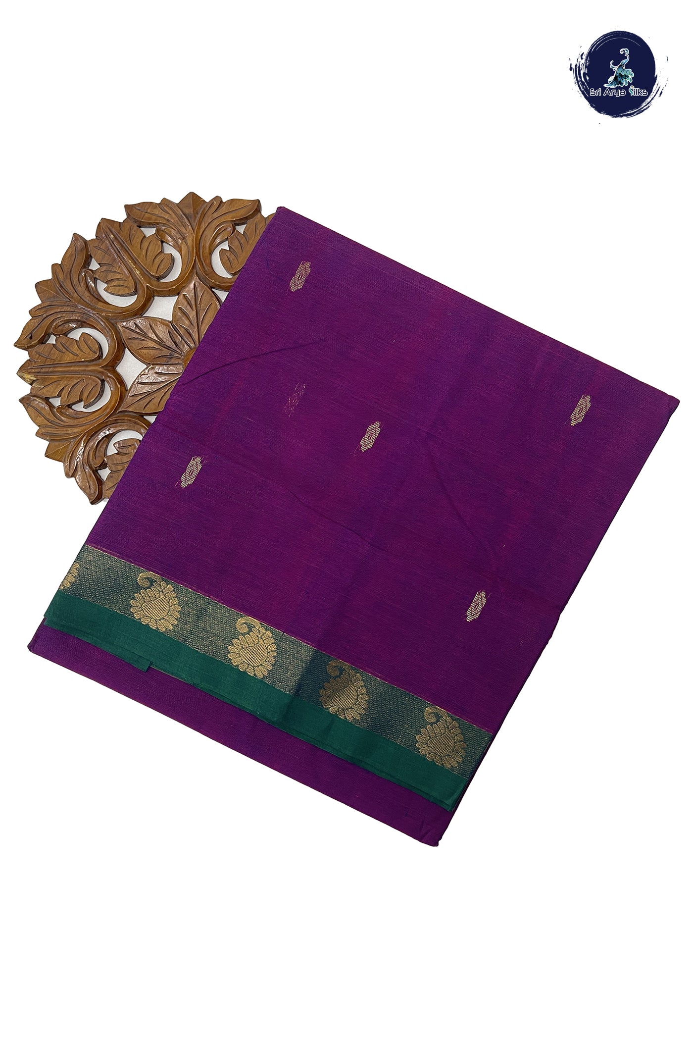 Dual Tone Purple Cotton Saree With Zari Buttas Pattern