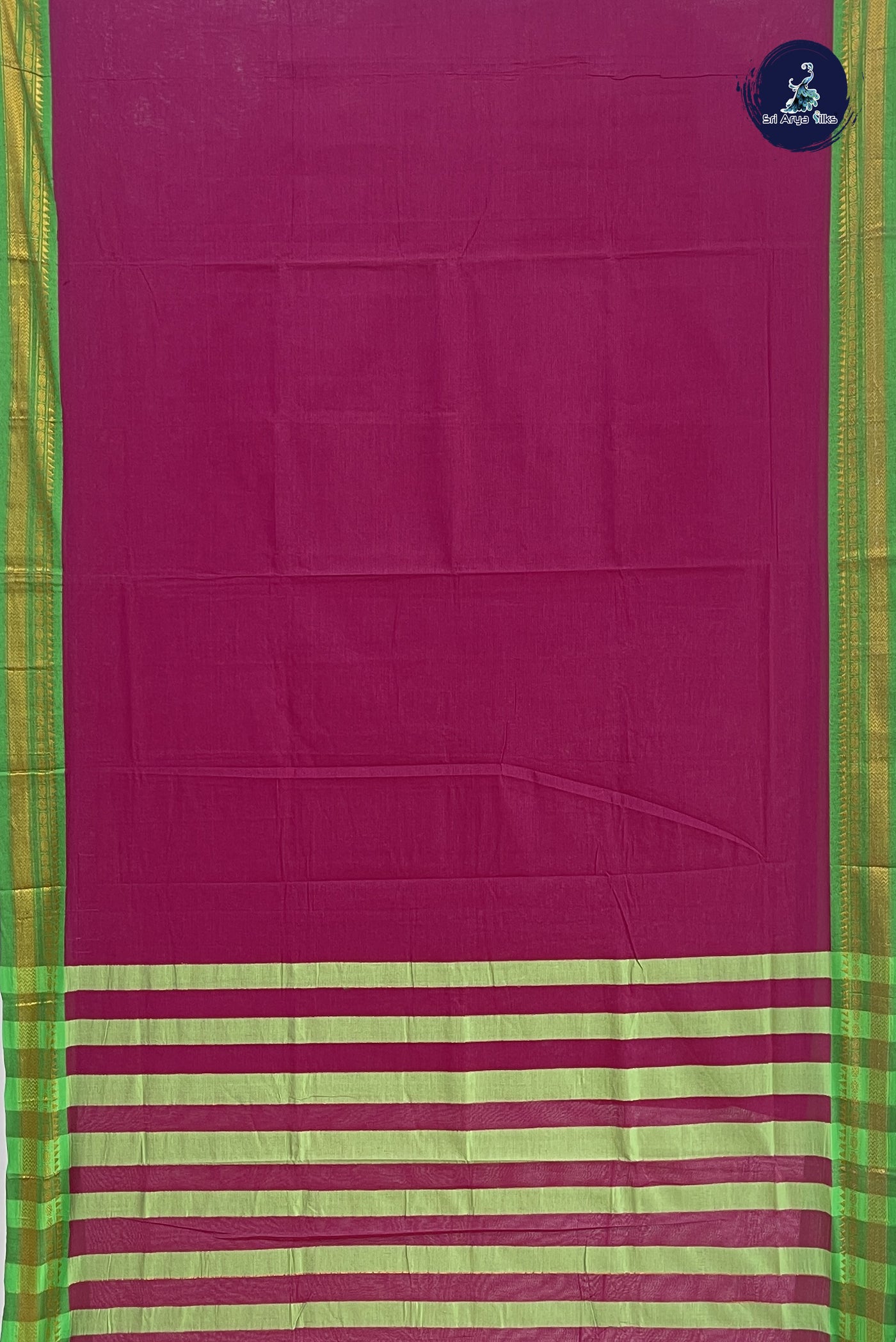 Magenta Pink Cotton Saree With Plain Pattern