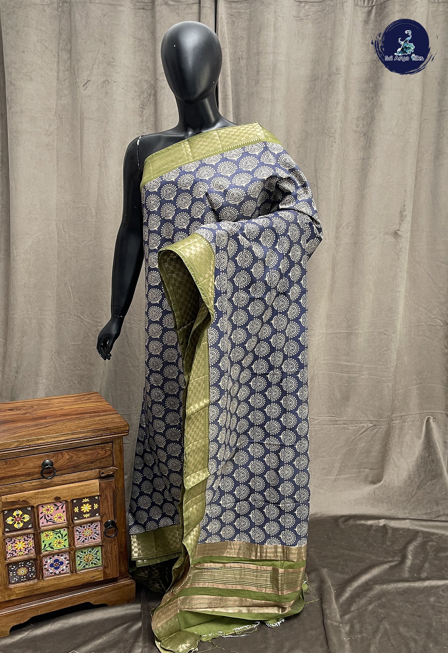 Blue Semi Dola Silk Saree With Printed Pattern