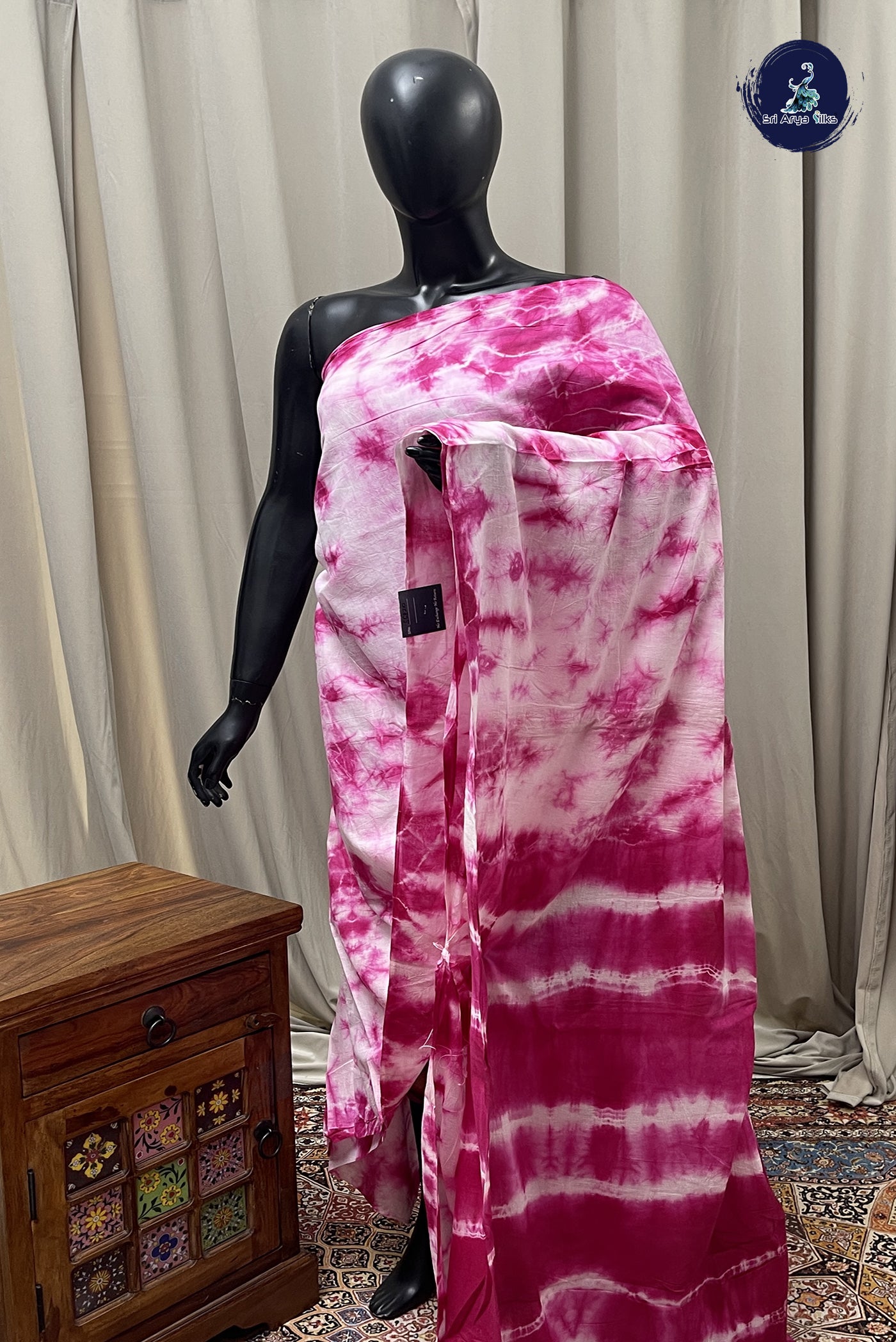 Pink Cotton Saree With Shibori Print Pattern