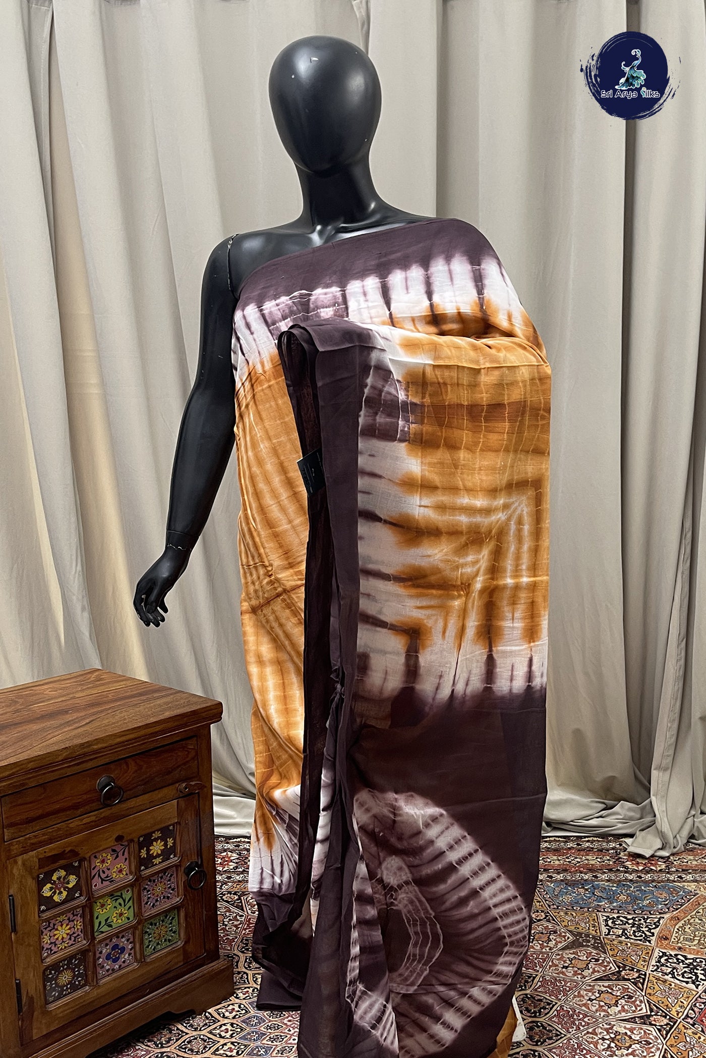 Snuf Cotton Saree With Shibori Print Pattern