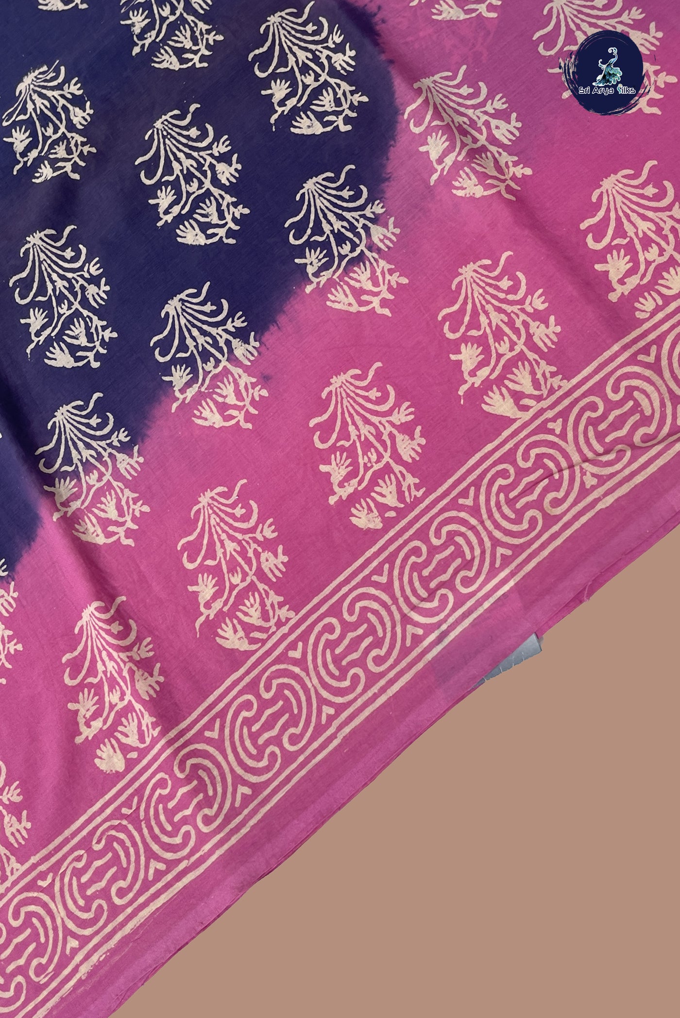 Violet Mul Mul Cotton Saree With Printed Pattern