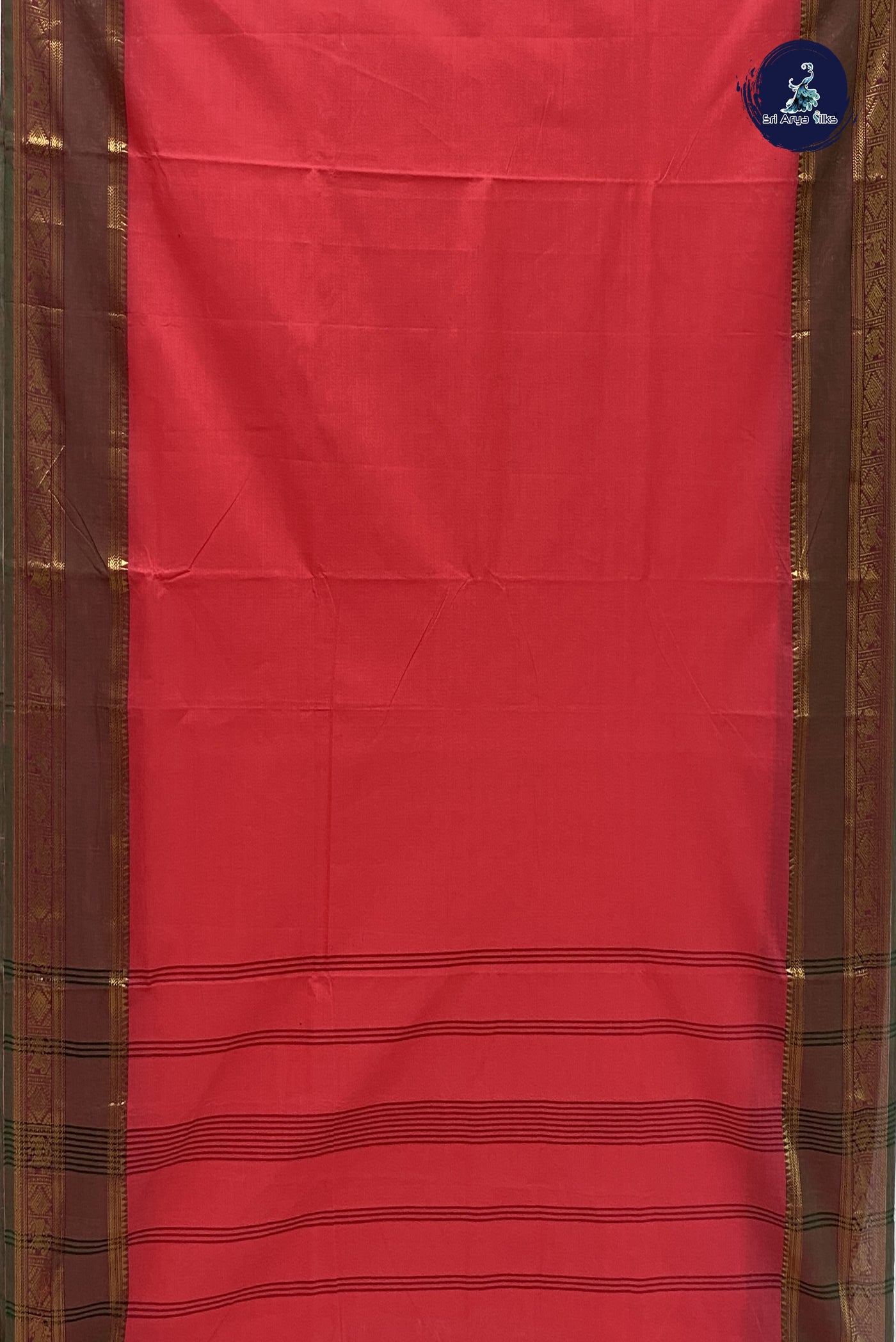 Candy Pink Cotton Saree With Plain Pattern