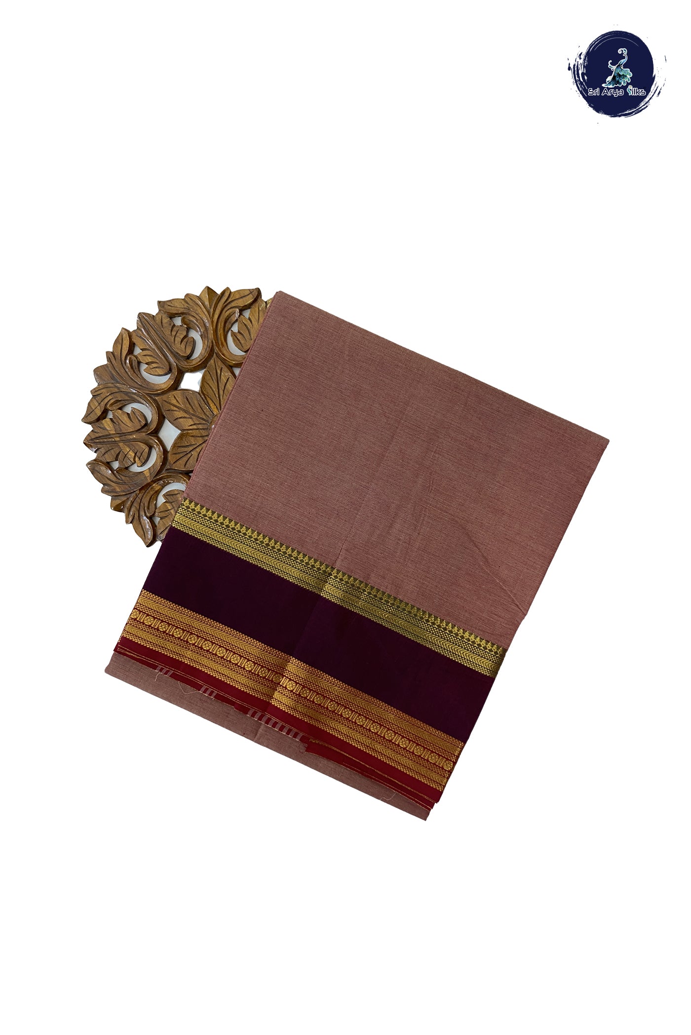 Light Brown Cotton Saree With Plain Pattern