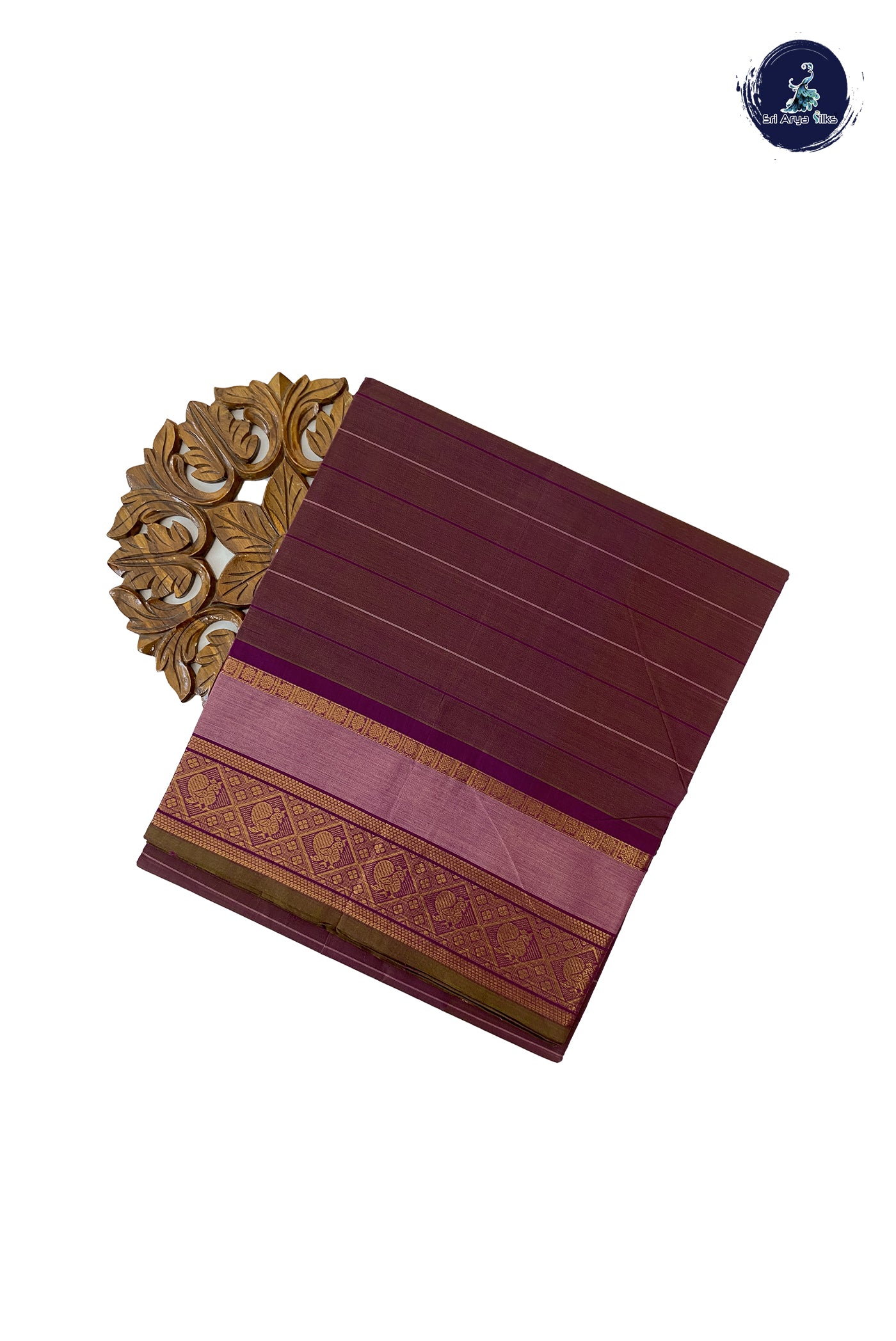 Dual Tone Brown Cotton Saree With Stripes Pattern