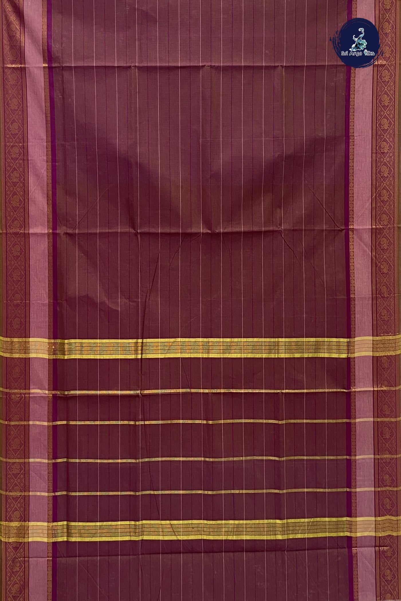 Dual Tone Brown Cotton Saree With Stripes Pattern