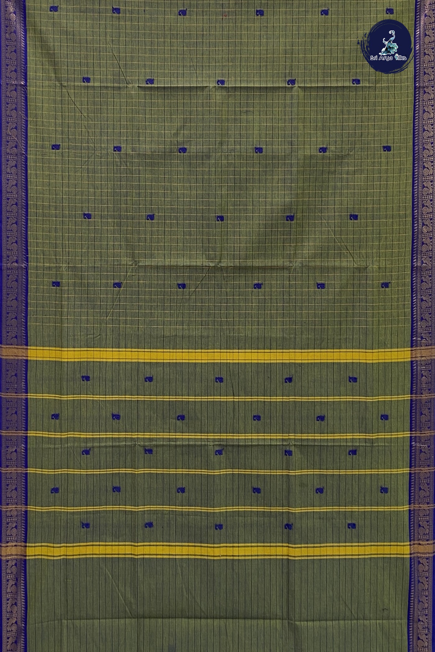 Dual Tone Mehendi Green Cotton Saree With Zari Buttas Pattern