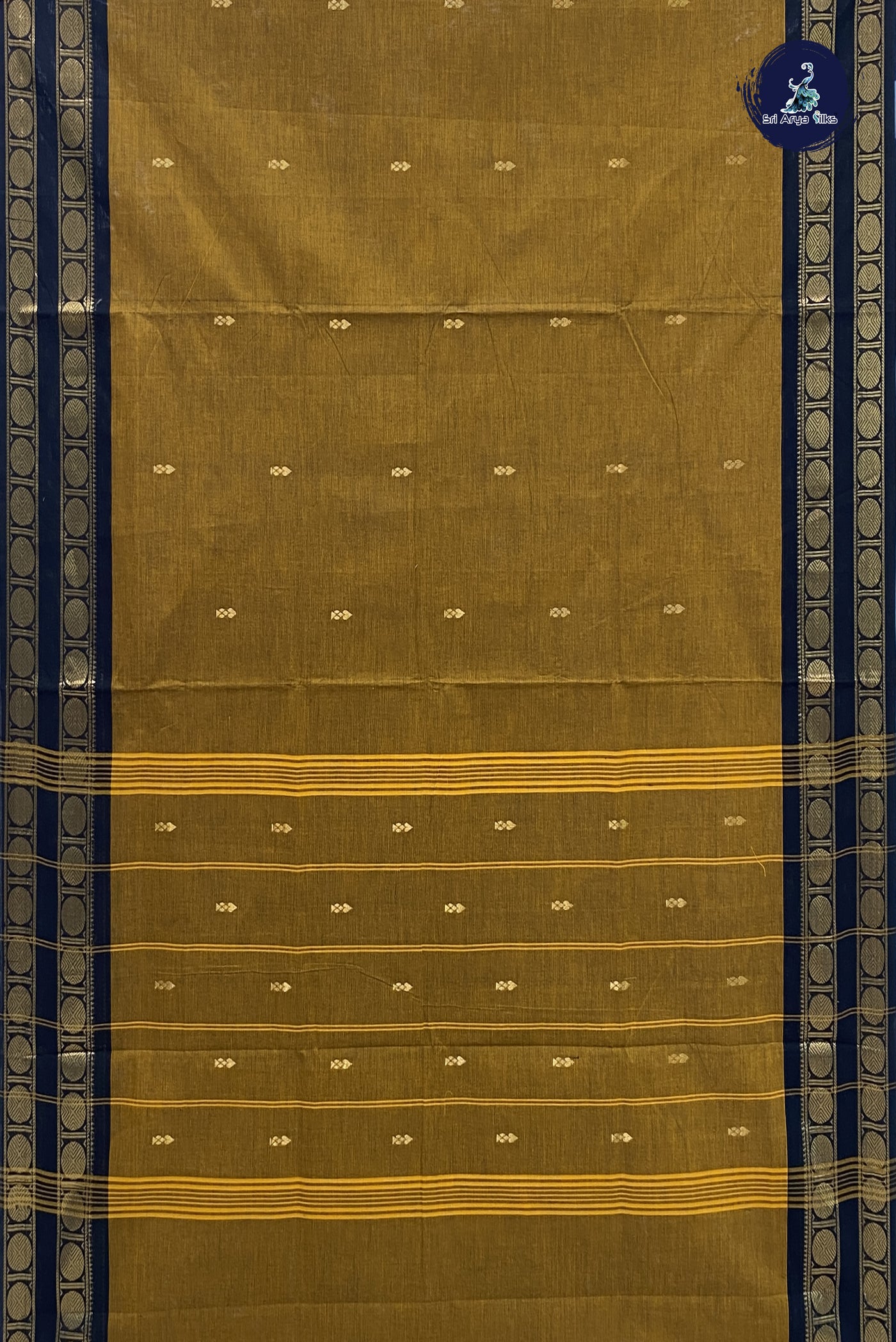 Golden Mustard Cotton Saree With Zari Buttas Pattern