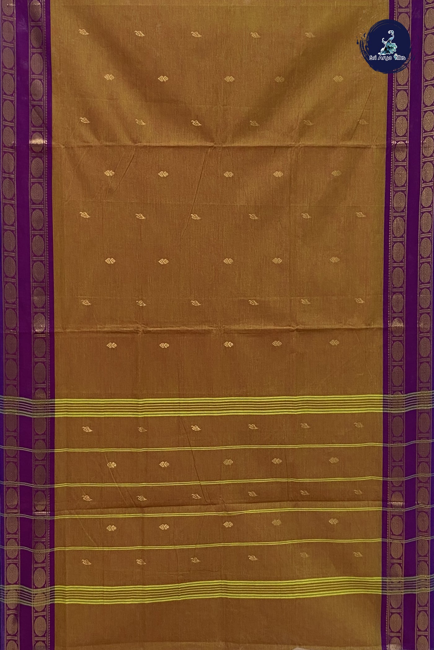 Dual Tone Mehendi Green Cotton Saree With Zari Buttas Pattern