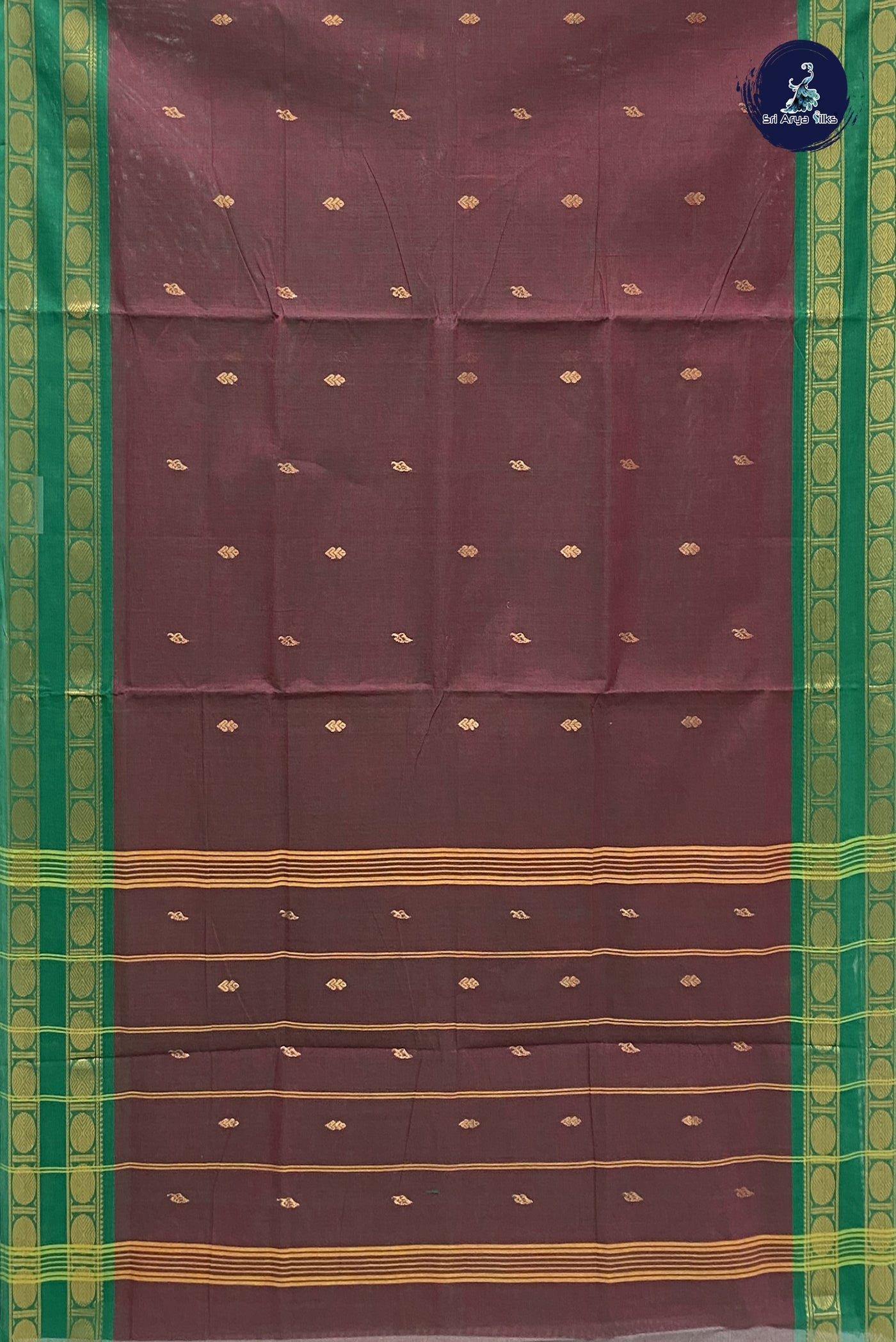 Dual Tone Maroon Cotton Saree With Zari Buttas Pattern