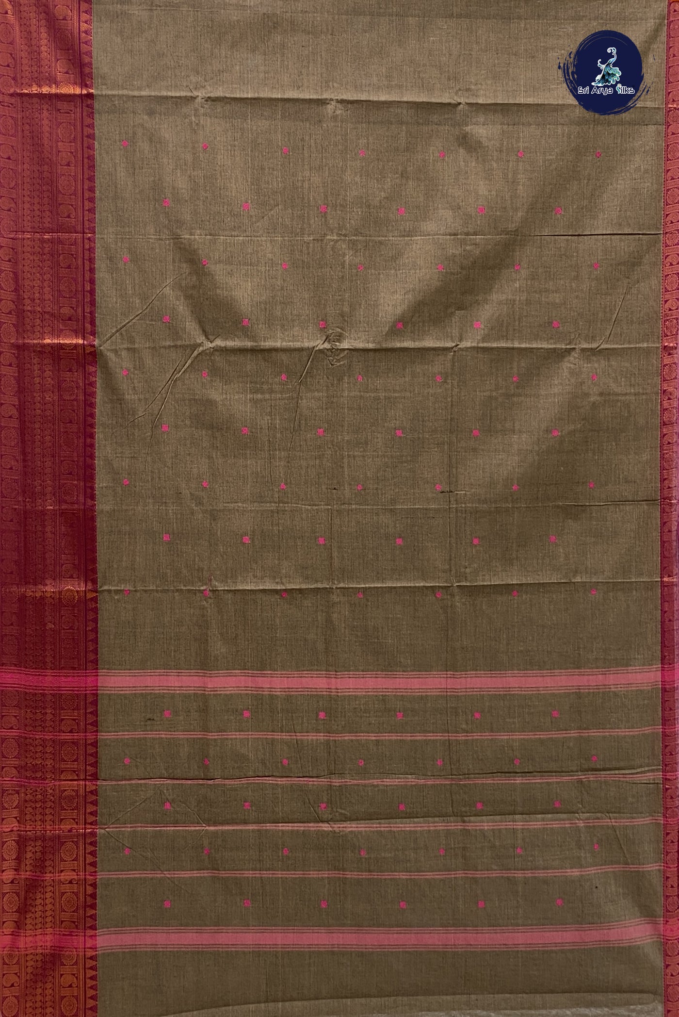 Brown Cotton Saree With Plain Pattern