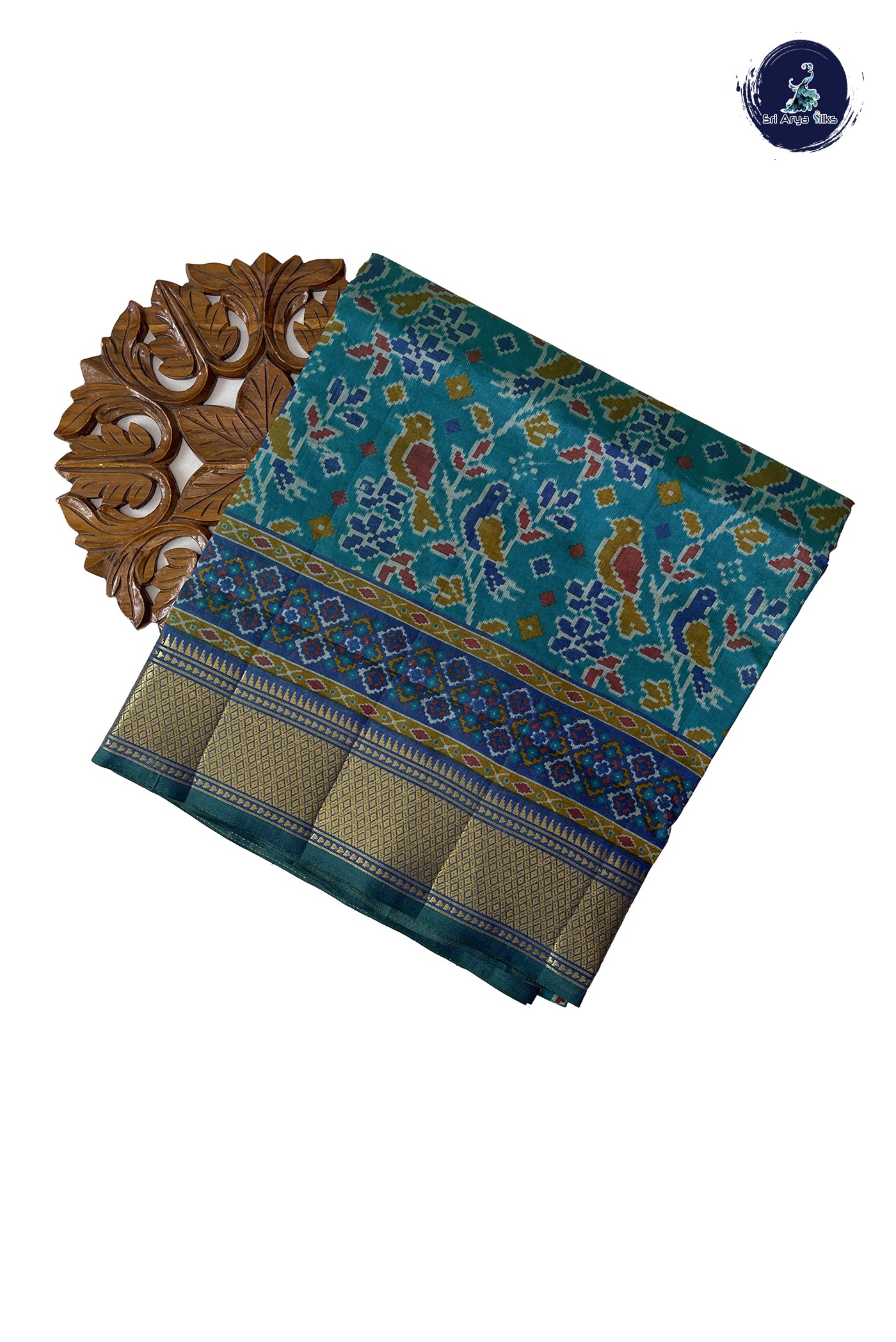 Turquoise Semi Pattola Saree With Patola Pattern